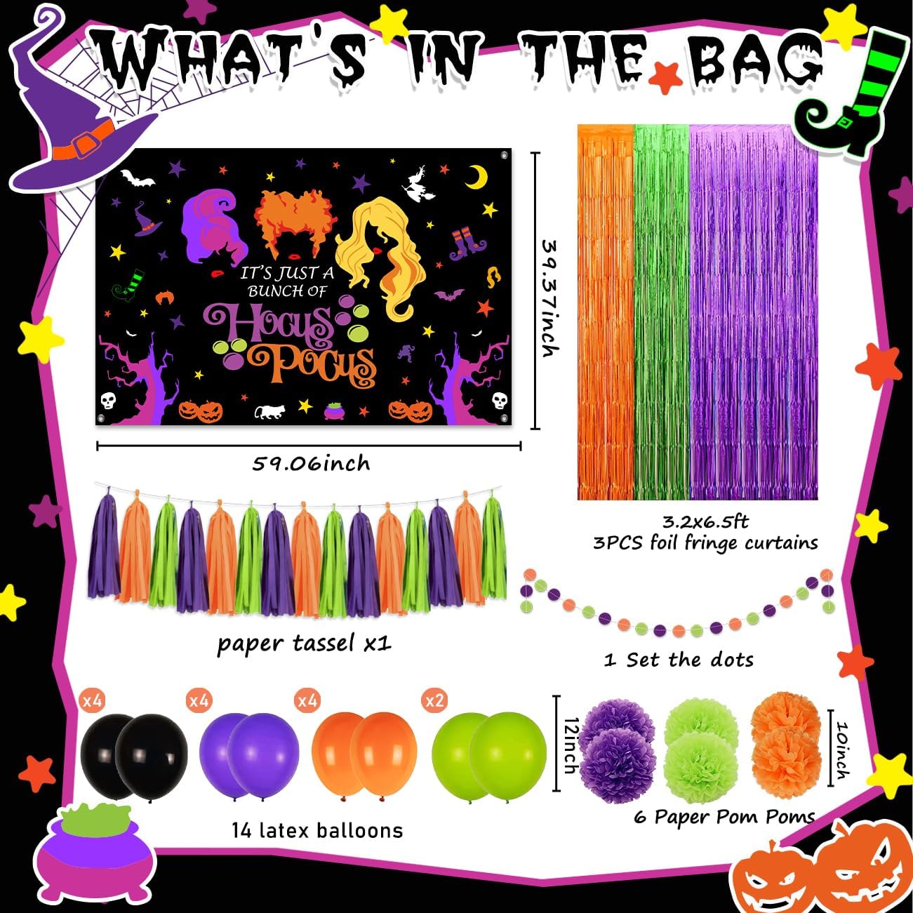 Hocus Pocus Halloween Balloons and Backdrop Decorations