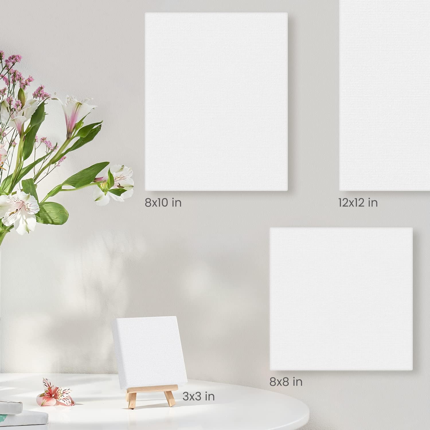ARTEZA 14-Pack Mini Stretched Canvases for Painting 3x3 Inches with Easels