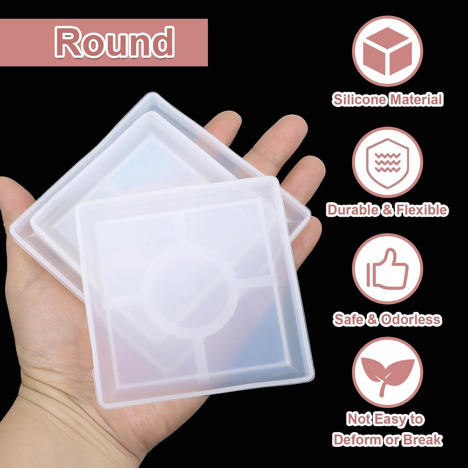 Uxcell 3 Pcs Square Coaster Silicone Resin Moulds