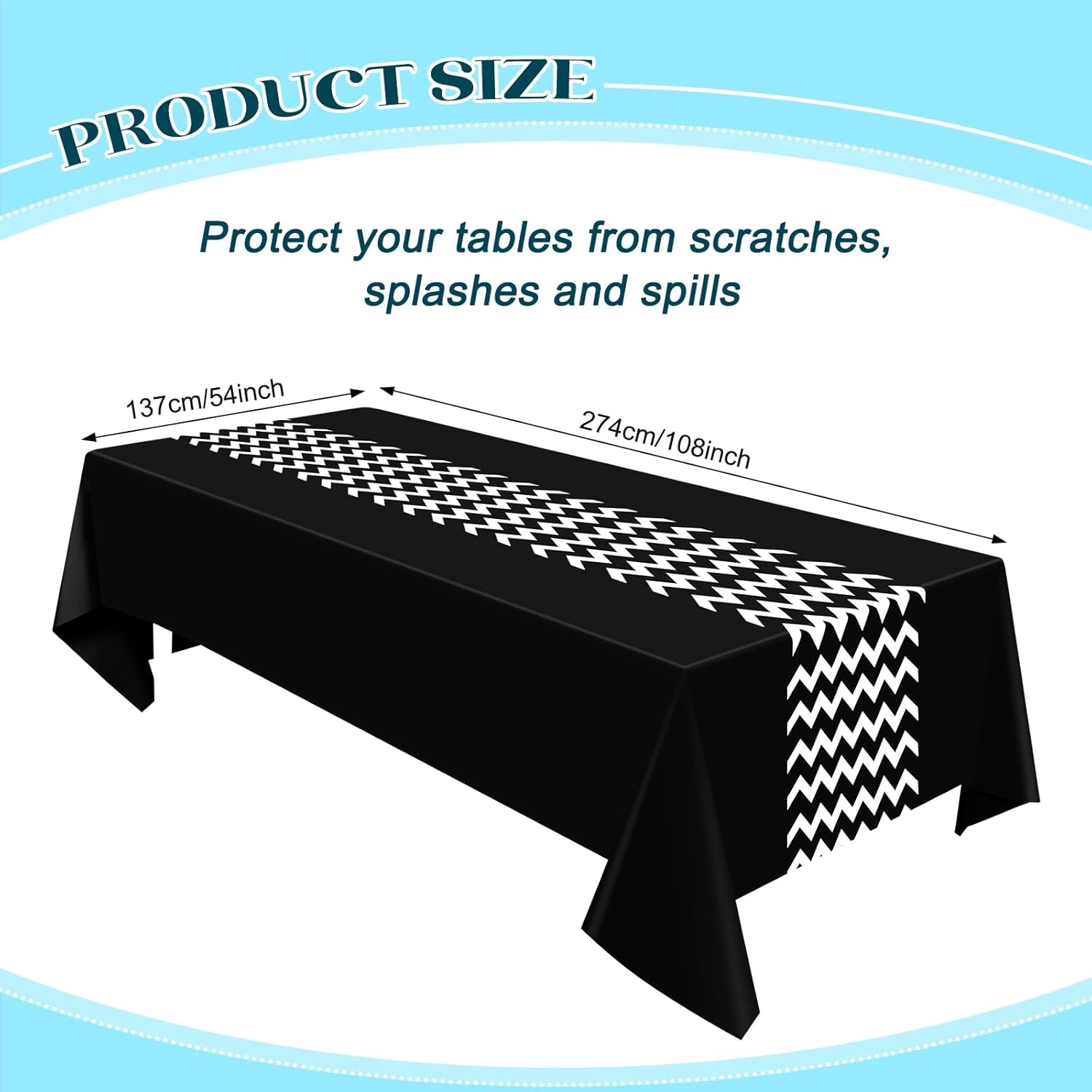 Irenare 3 Pcs Black and White Tablecloth for Events