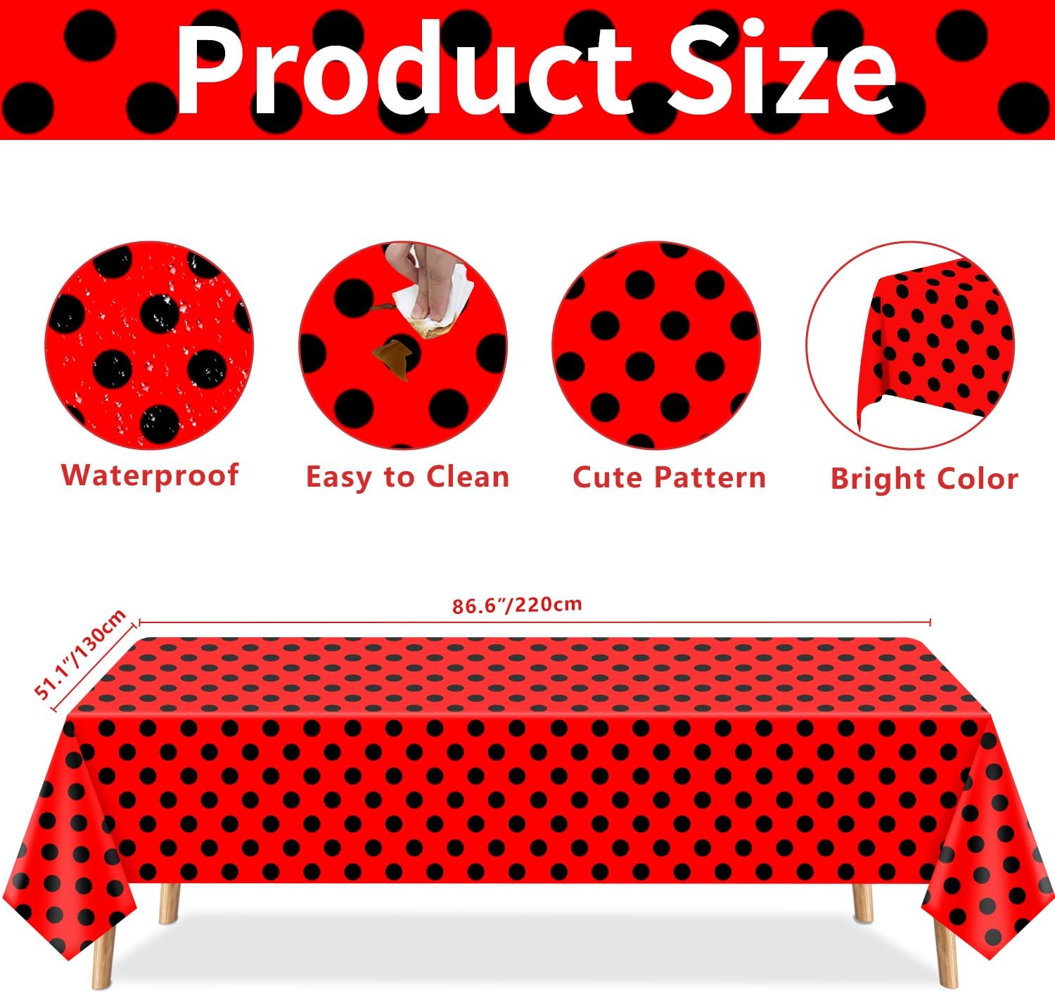 4 Pack Black and Red Polka Dot Ladybug Tablecloths
