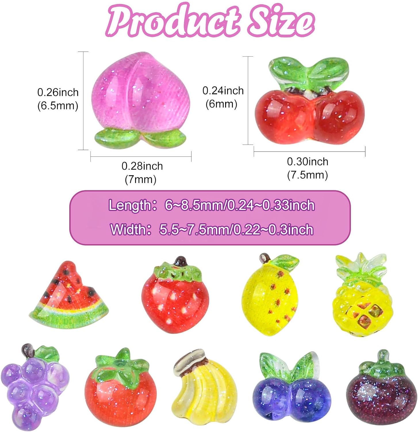 LiQunSweet 110 Pcs 11 Styles Fruit Resin Cabochons for DIY Jewelry