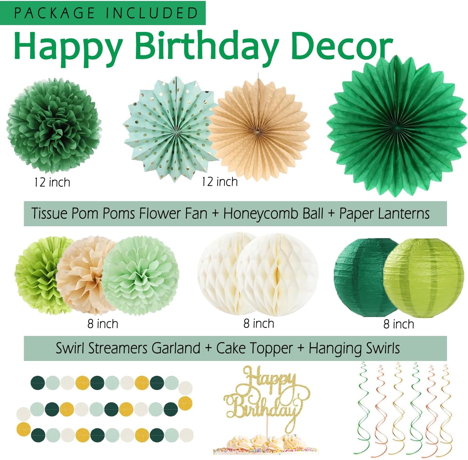 Sage Green Gold Birthday Decor Kit for Parties