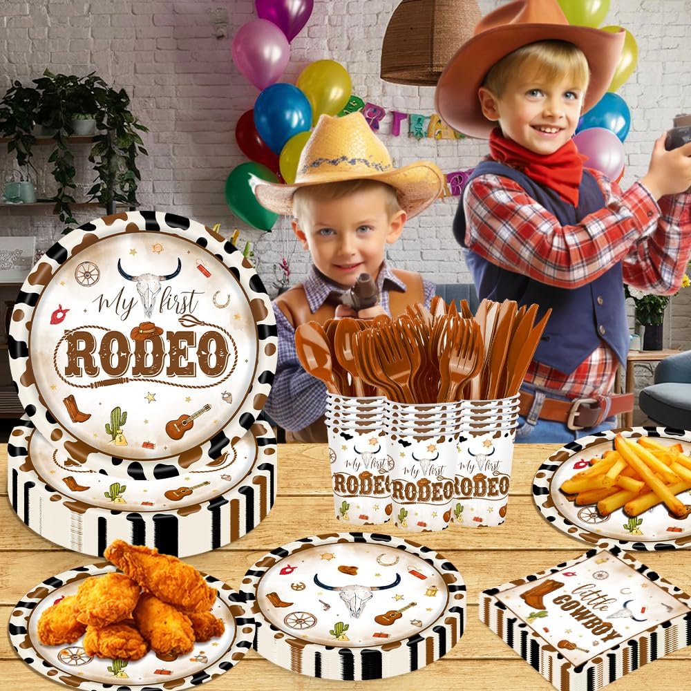 140 Pcs Western Cowboy Tableware Rodeo Birthday Party Decorations
