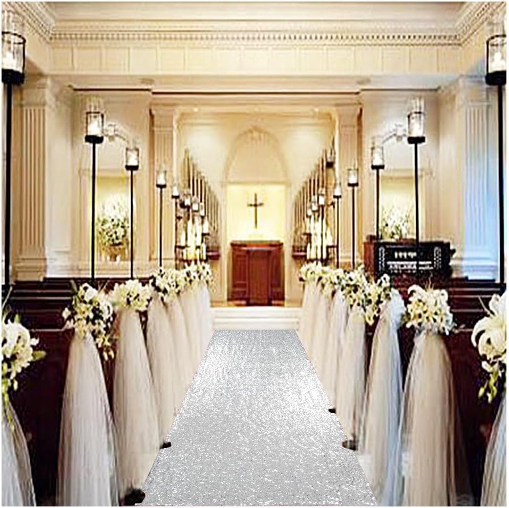 Partisout Sequin Aisle Runner 2FTx15FT Shimmering Silver
