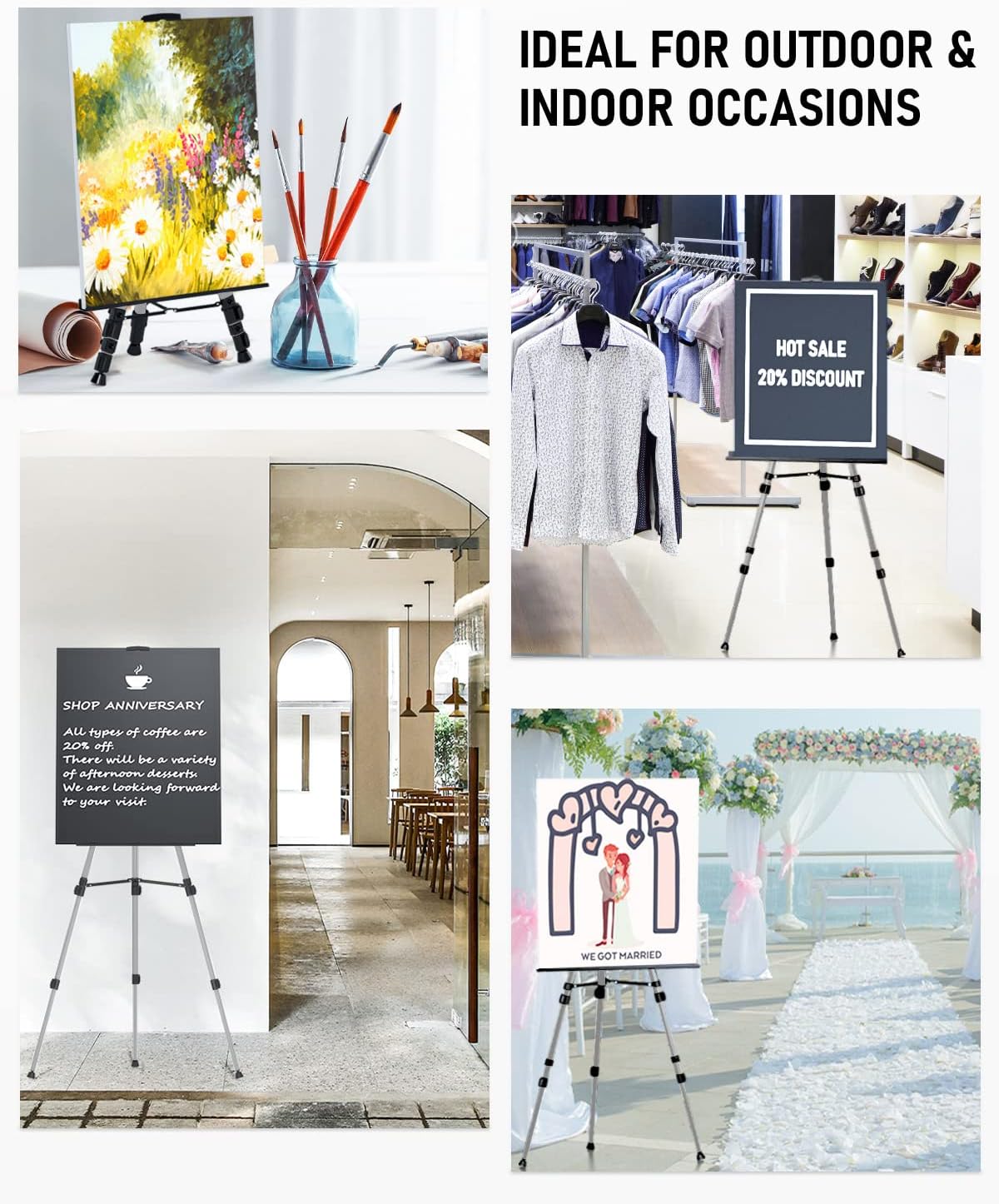Nicpro 2 Pack Silver Adjustable Art Easel with Bag