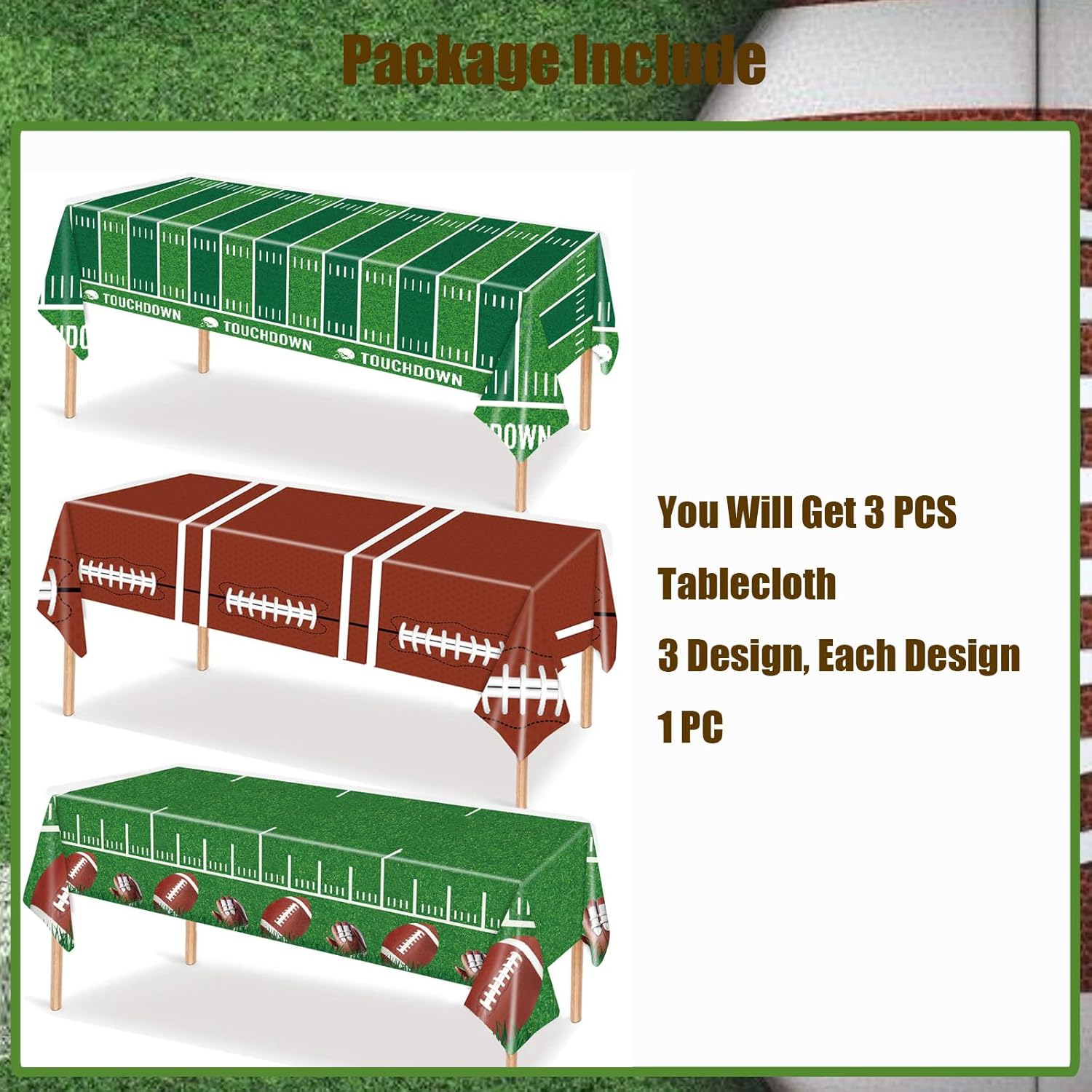 3 Pack Football Themed Tablecloths for Birthday Parties