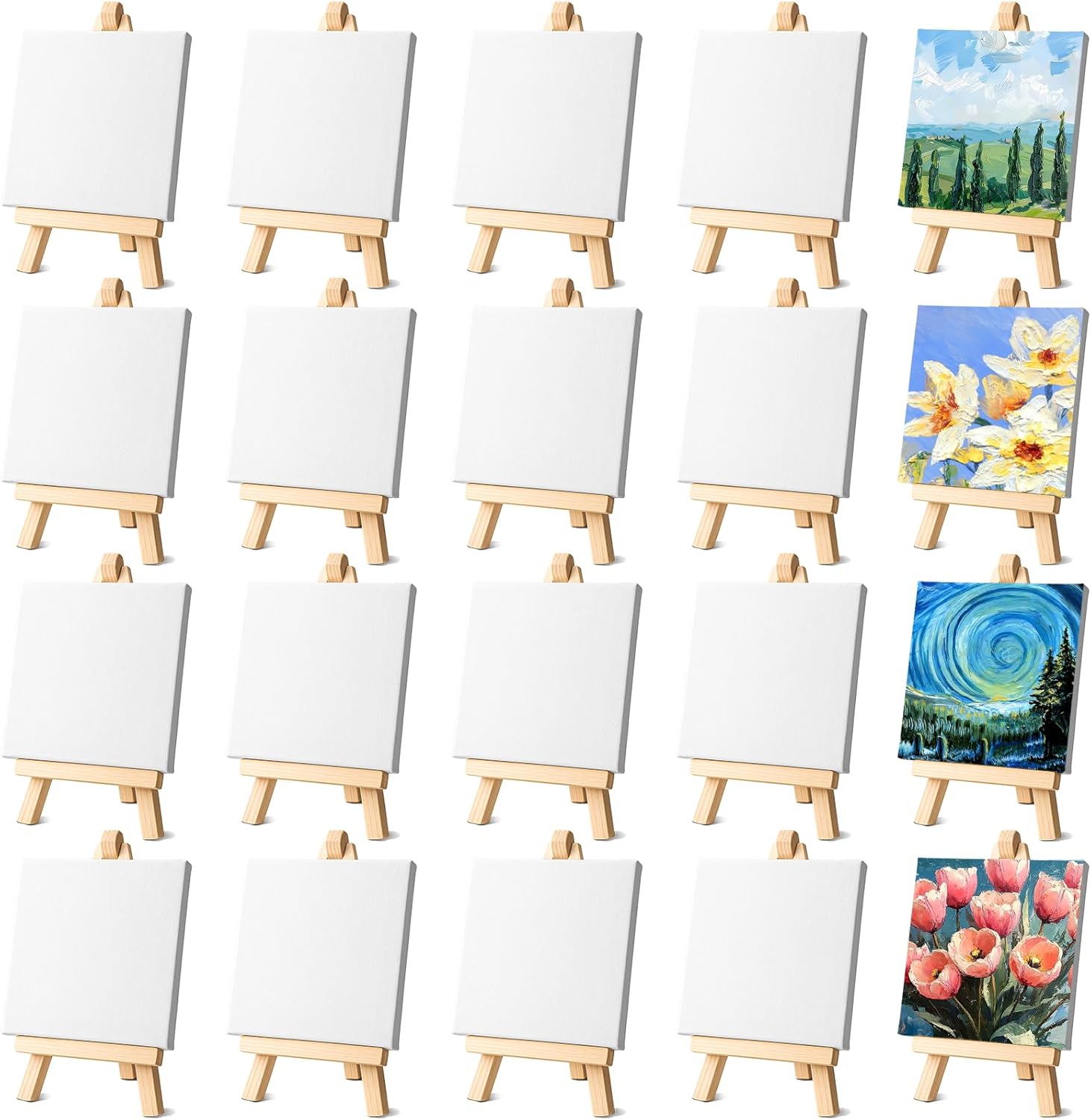 24 Pack Mini Canvas with Easel Art Kit for Kids and Adults