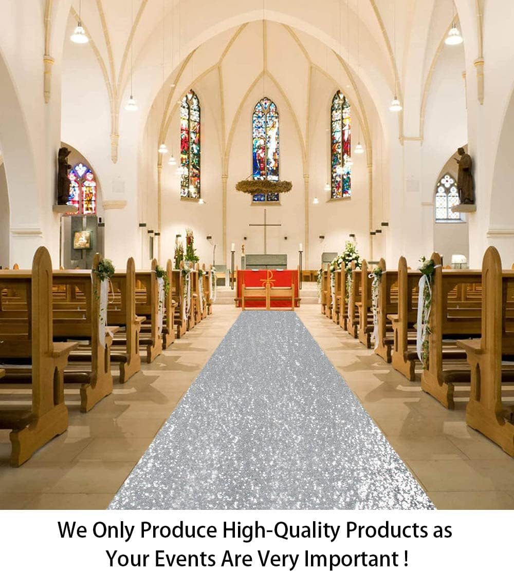 ShinyBeauty Silver Sequin Aisle Runner 36Inchx15FT
