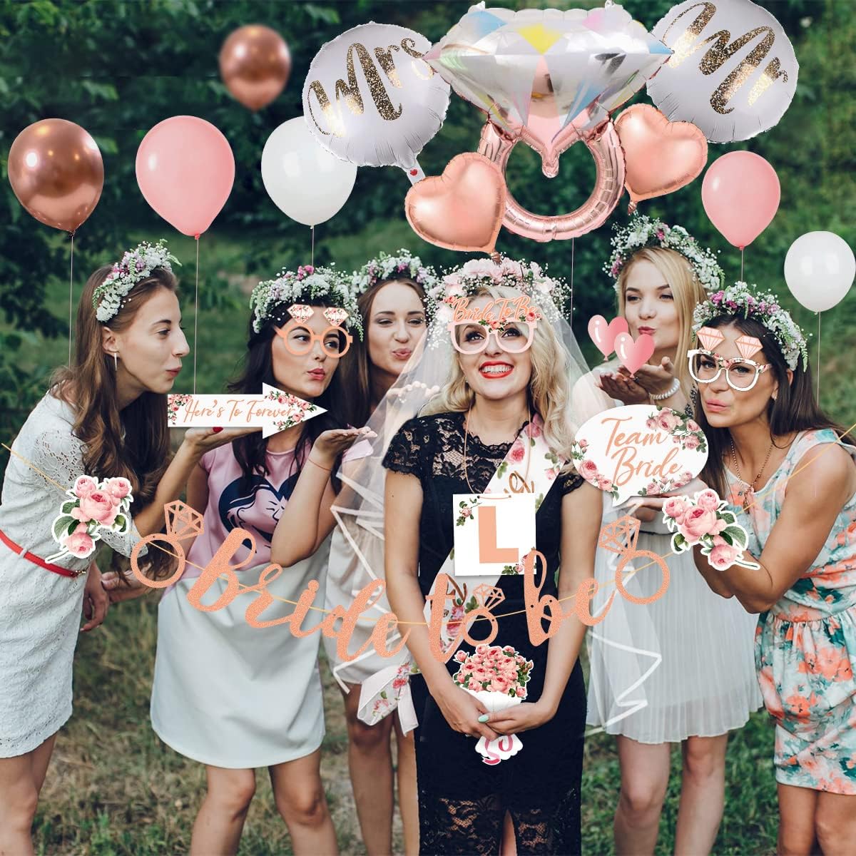MOVINPE Bachelorette Party Decoration Kit Rose Gold Balloons