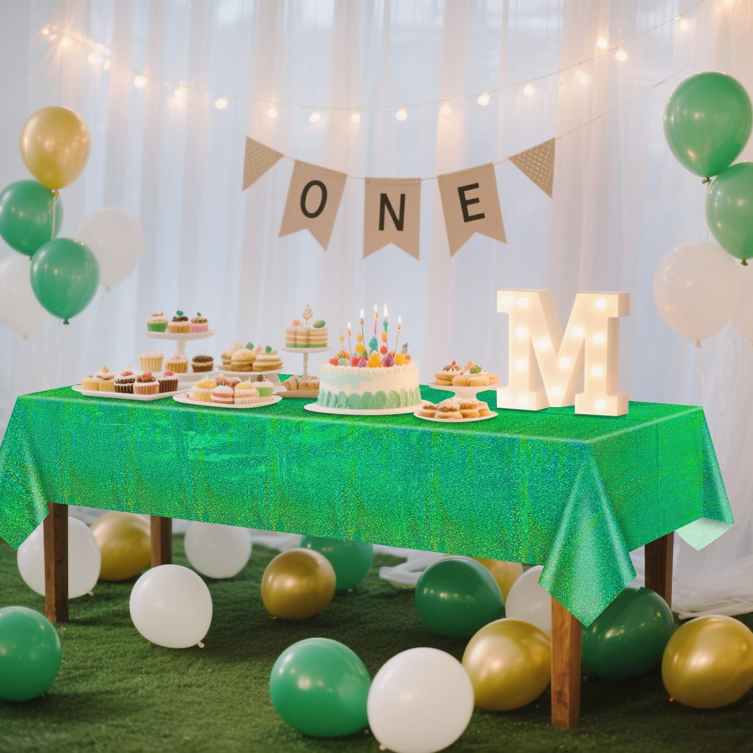 4Pcs Green Holographic Tablecloths for Parties and Decor