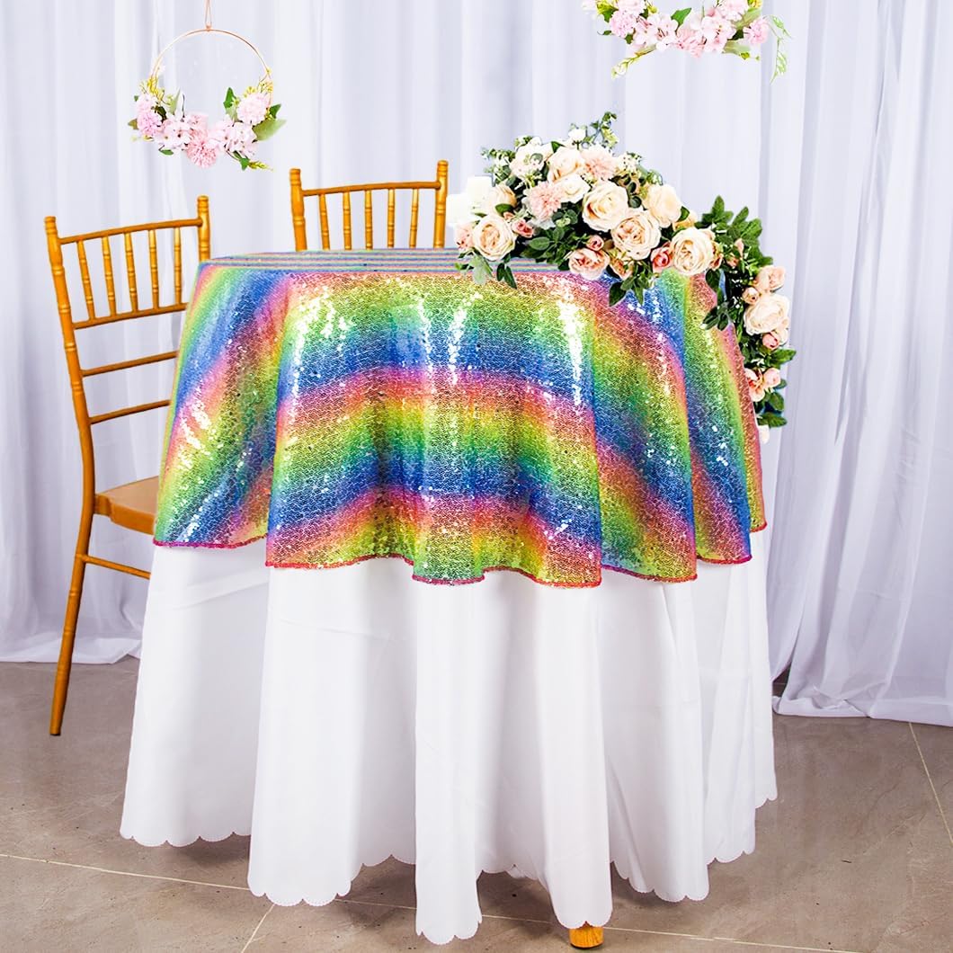 50 Inch Sequin Round Tablecloth for Parties