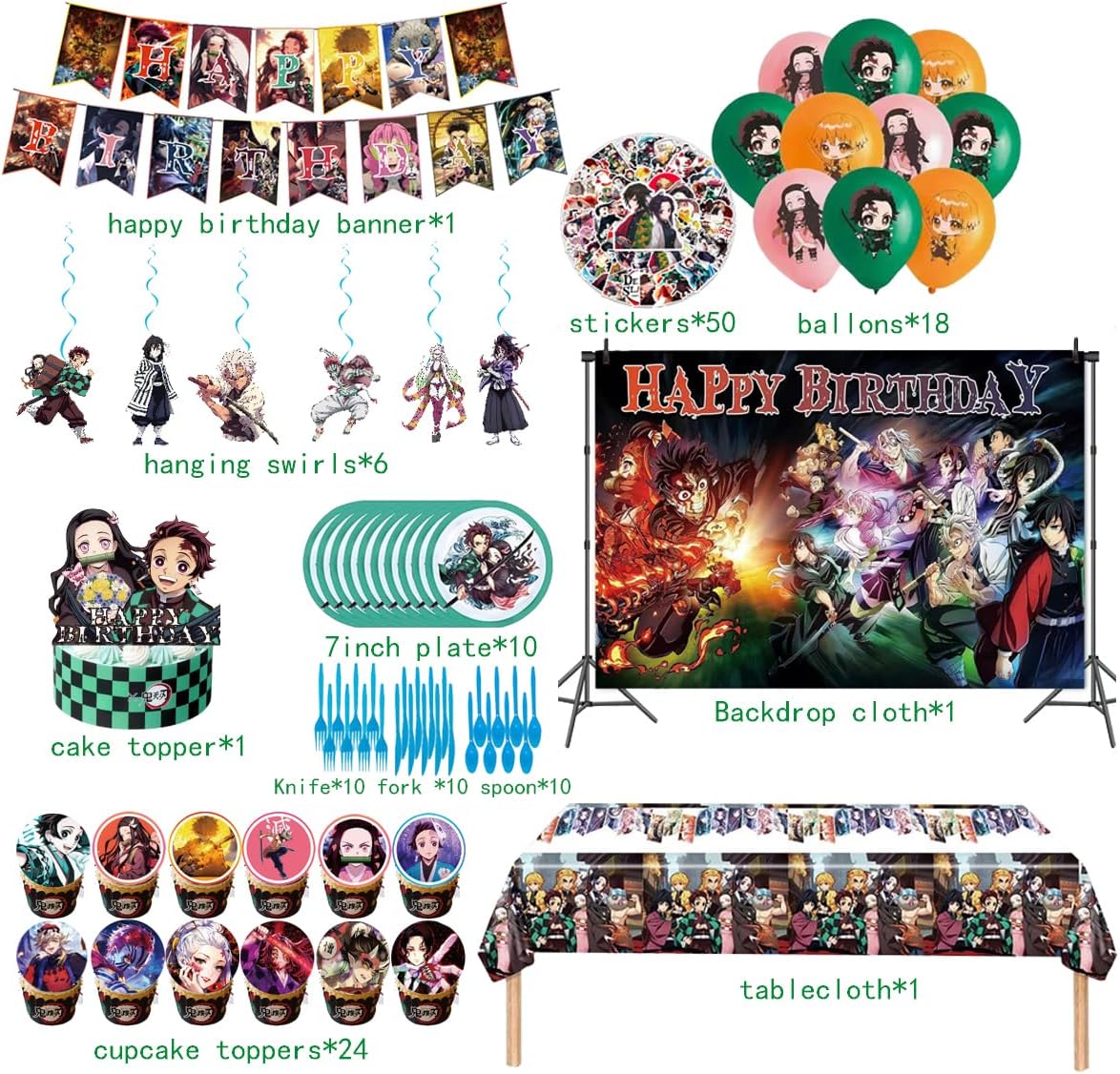 Demon Themed Birthday Party Supplies 132Pcs Set