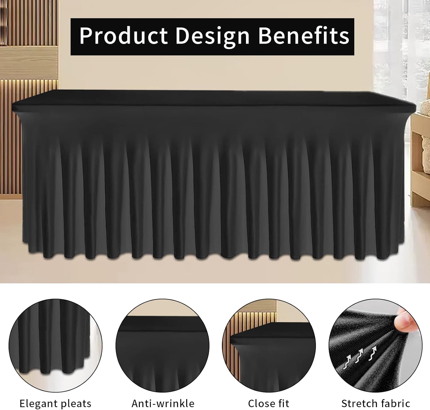 6ft Black Spandex Table Skirt Set for Banquet Tables