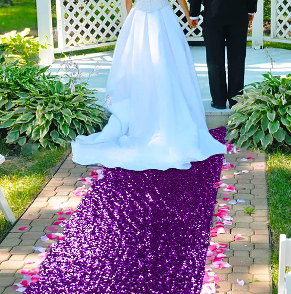 ShinyBeauty Purple Glitter Sequin Aisle Runner 15ft x 2ft