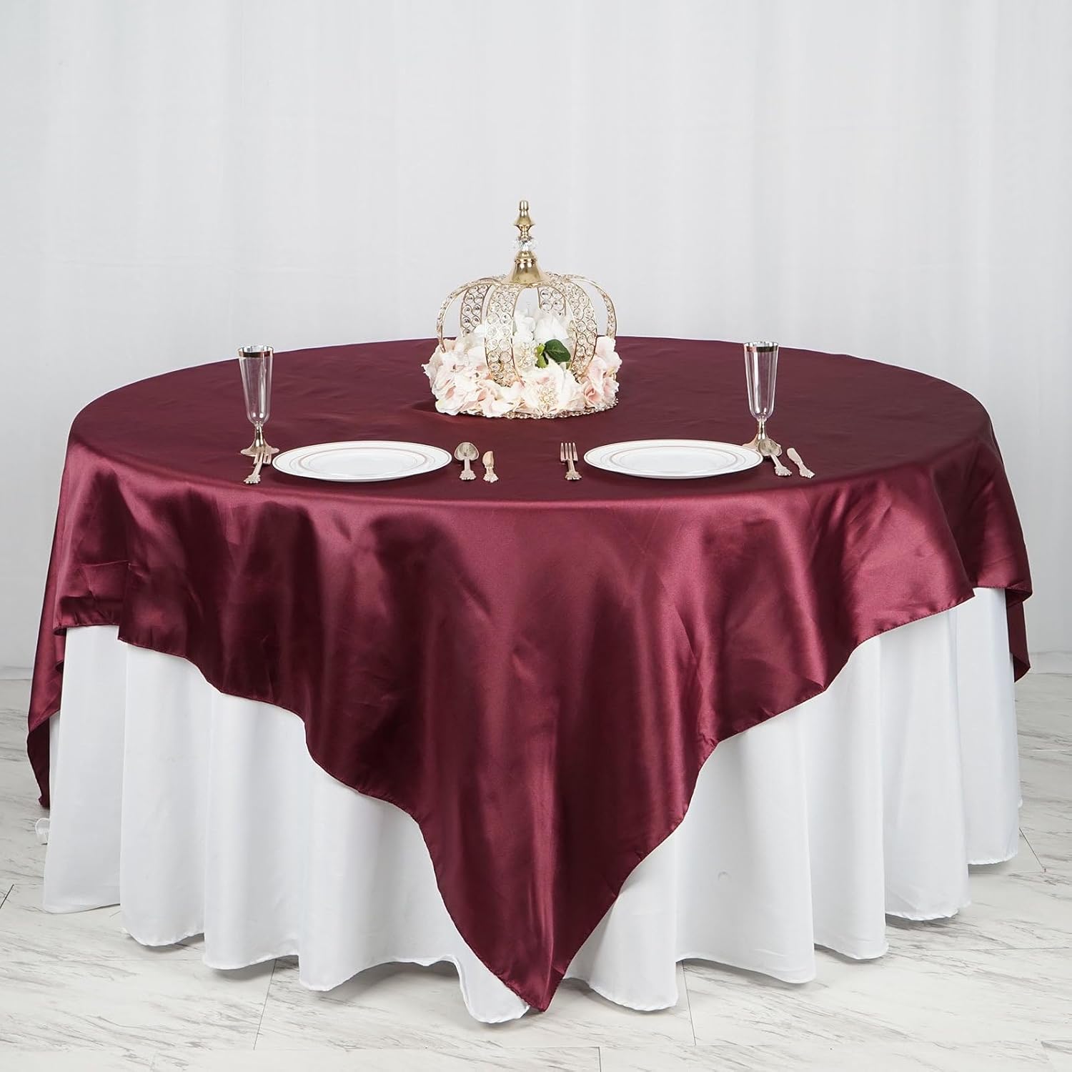 Balsa Circle 10pcs 90x90-Inch Burgundy Satin Table Overlays