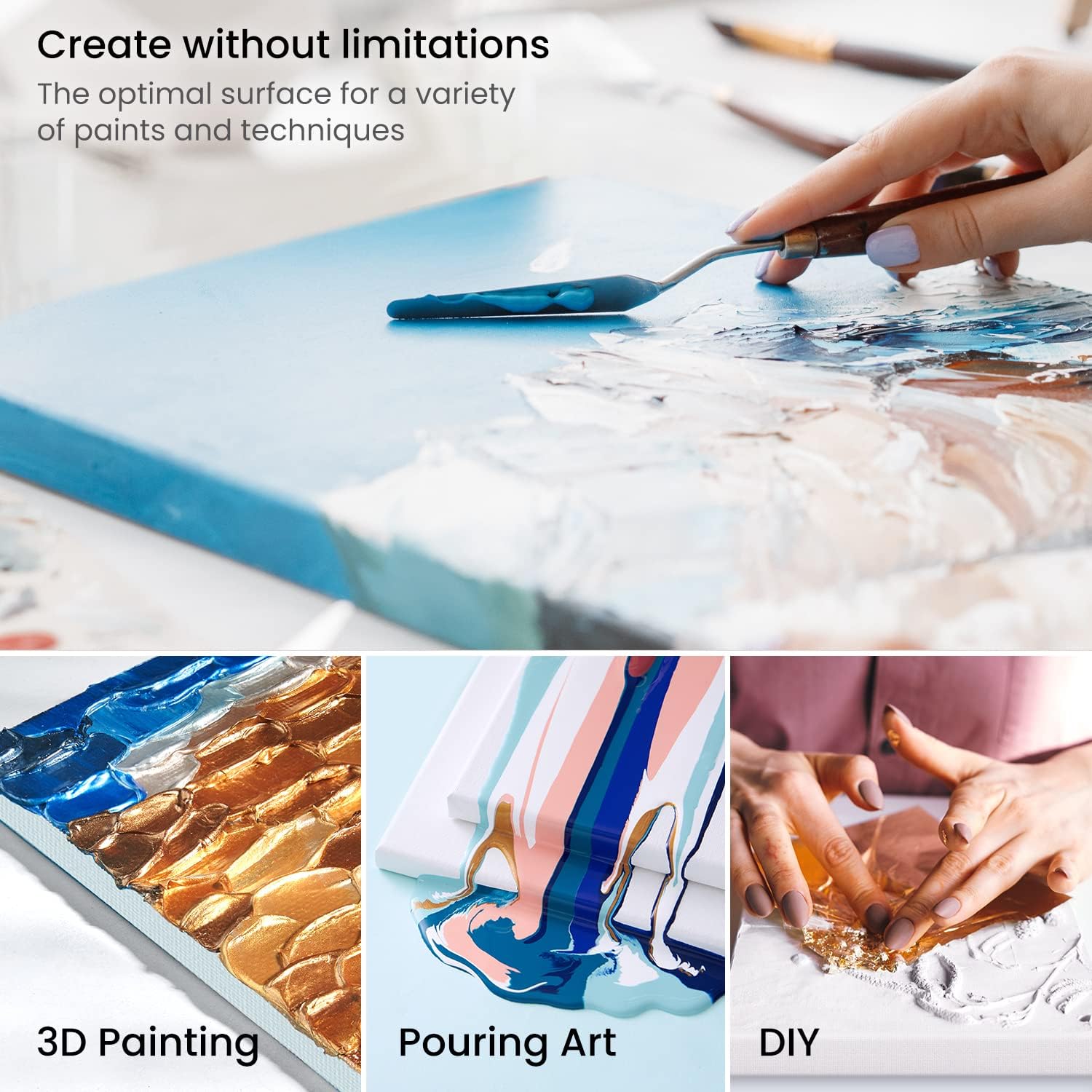ARTEZA 14-Pack Mini Stretched Canvases for Painting 3x3 Inches with Easels