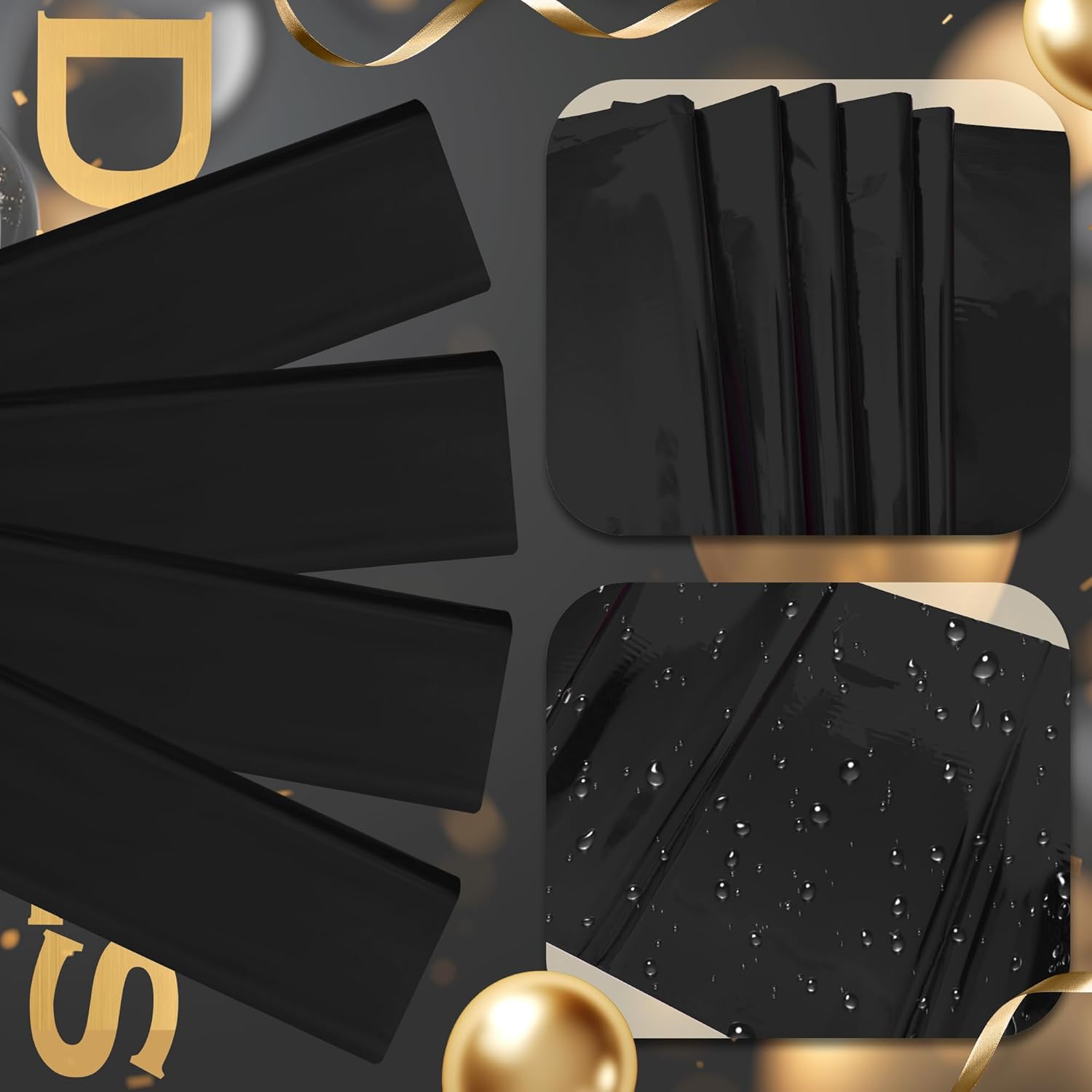 6pcs Black Foil Tablecloth 54x72inch Party Decoration