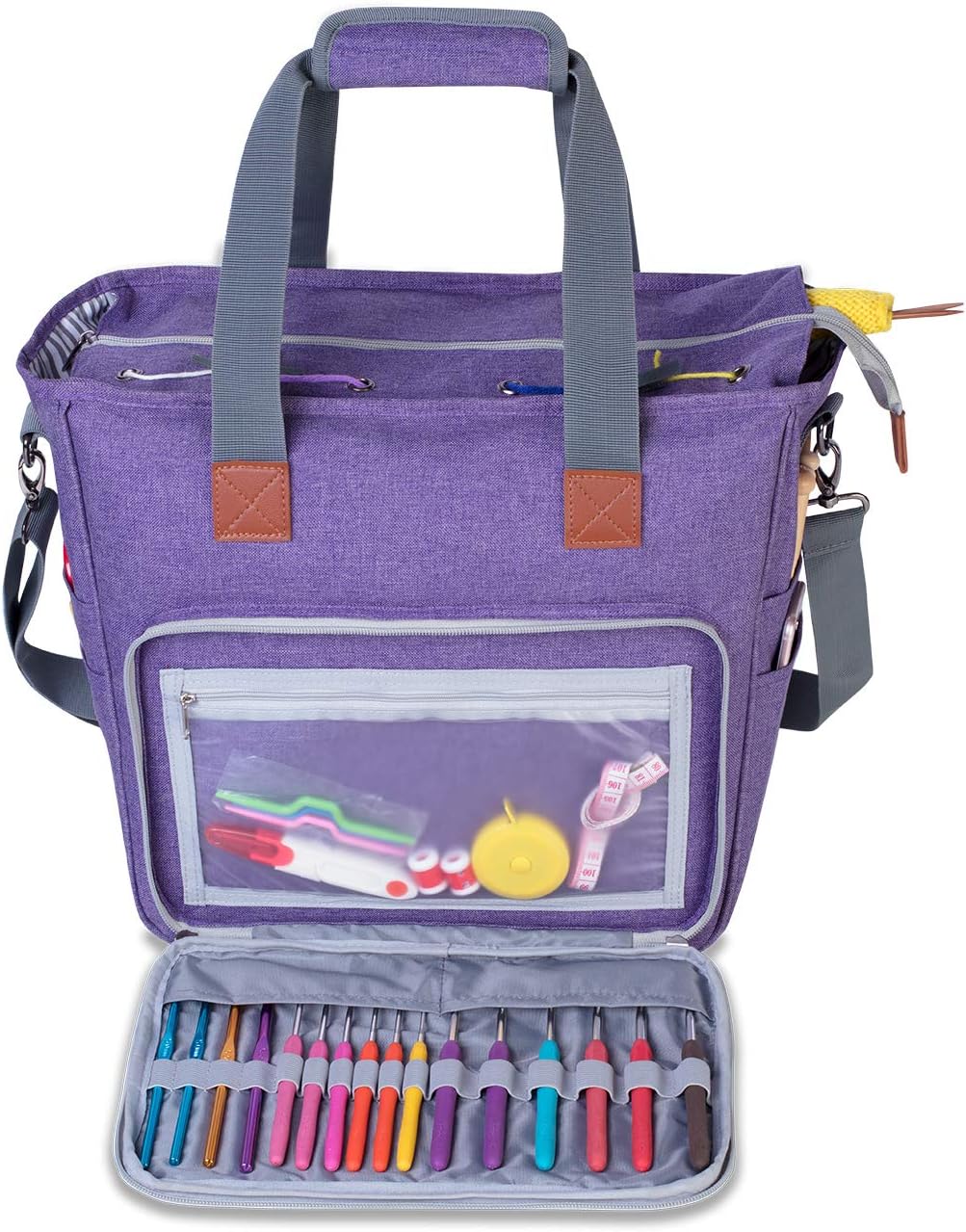LUXJA Knitting Bag with Shoulder Straps Purple