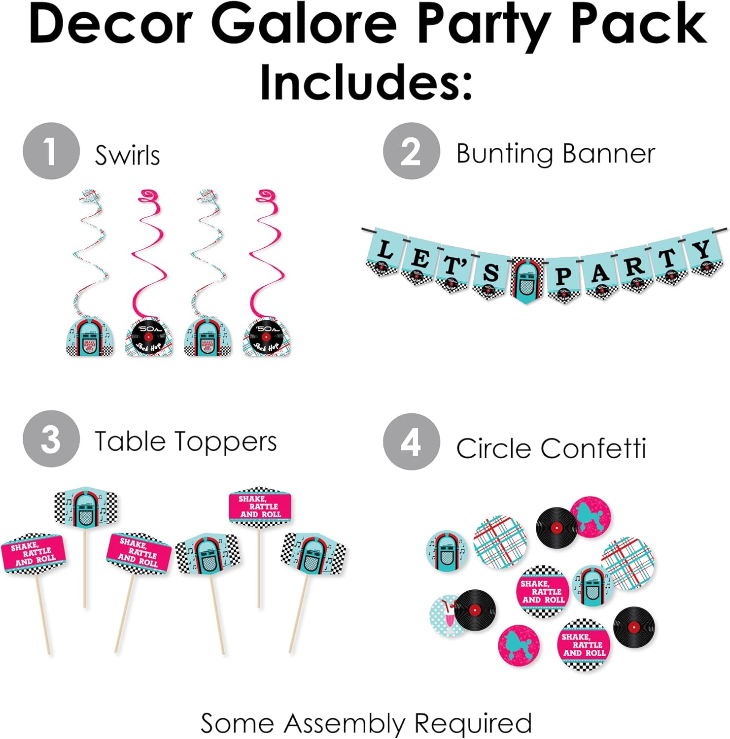 Big Dot of Happiness 50s Sock Hop Party Pack 51 Pieces