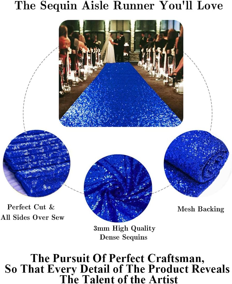 Partisout Glitter Aisle Runner for Weddings 4ftx15ft Blue