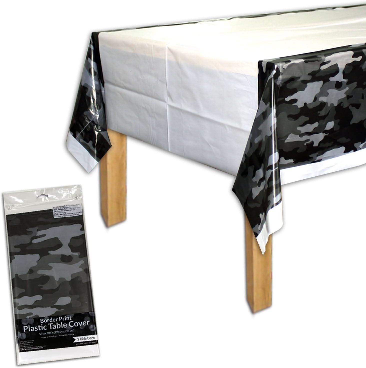 Creative Converting Camouflage Border Tablecover 54x108 Gray