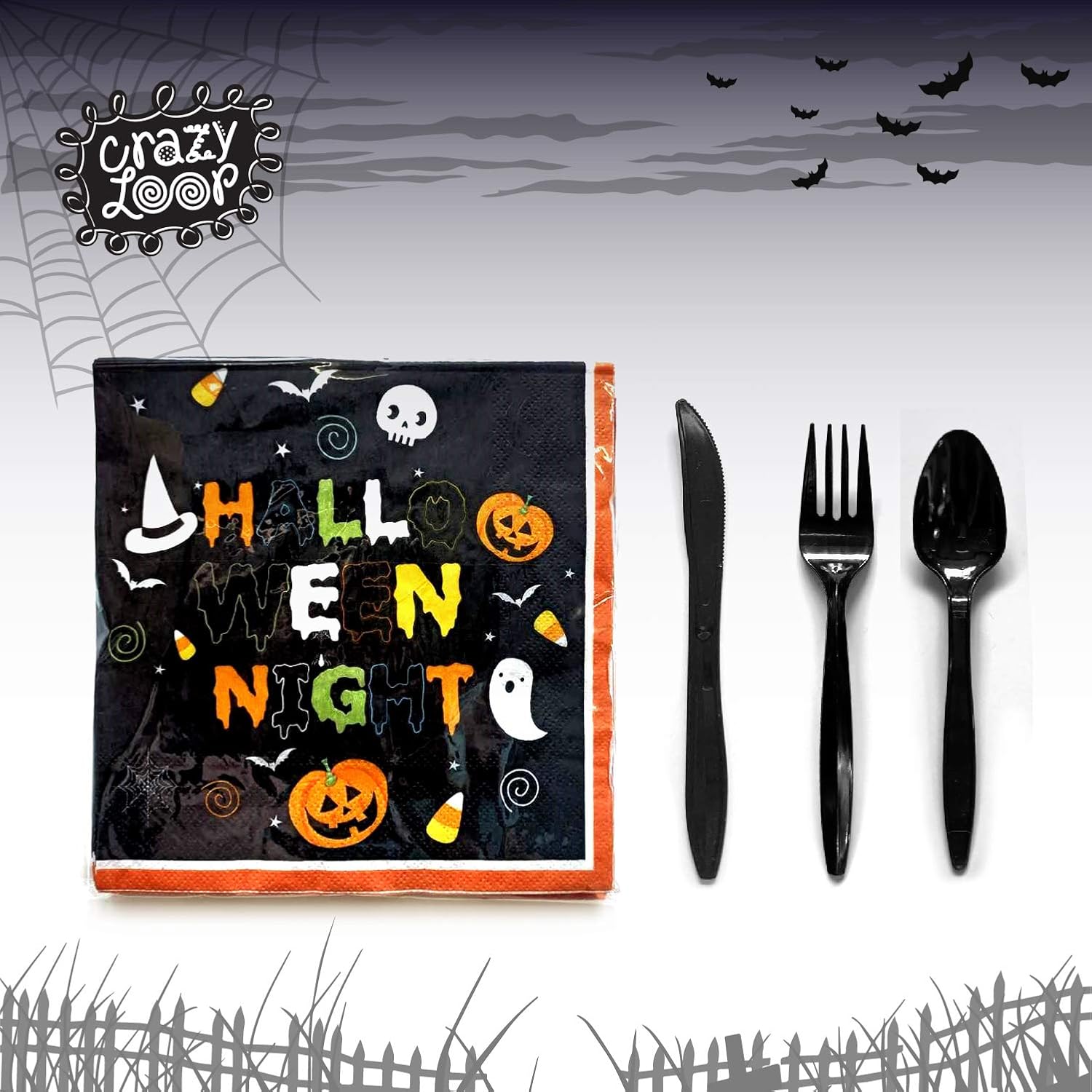 CRAZY LOOP Halloween Dinnerware Set for 24
