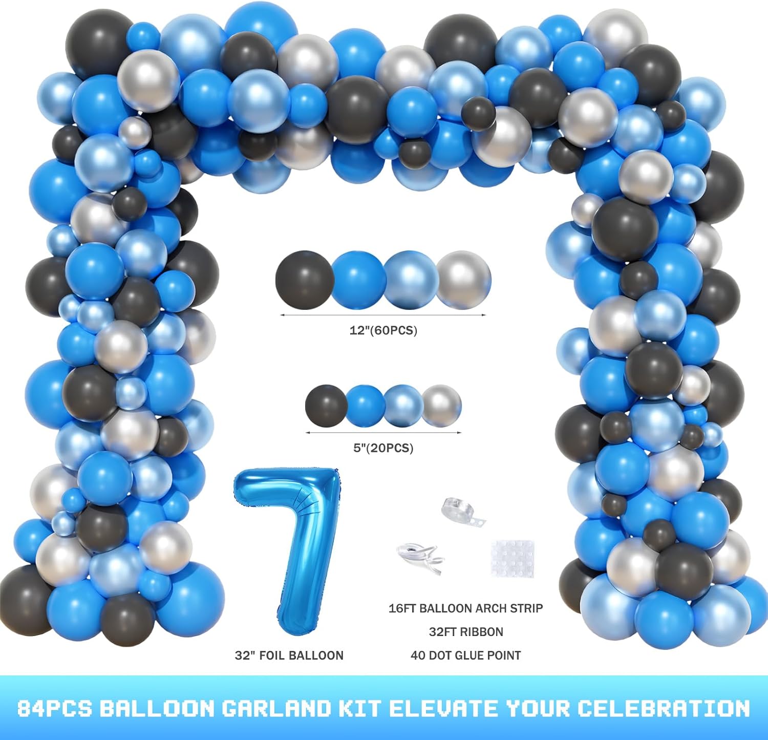 Costova Video Game 7th Birthday Decorations Set