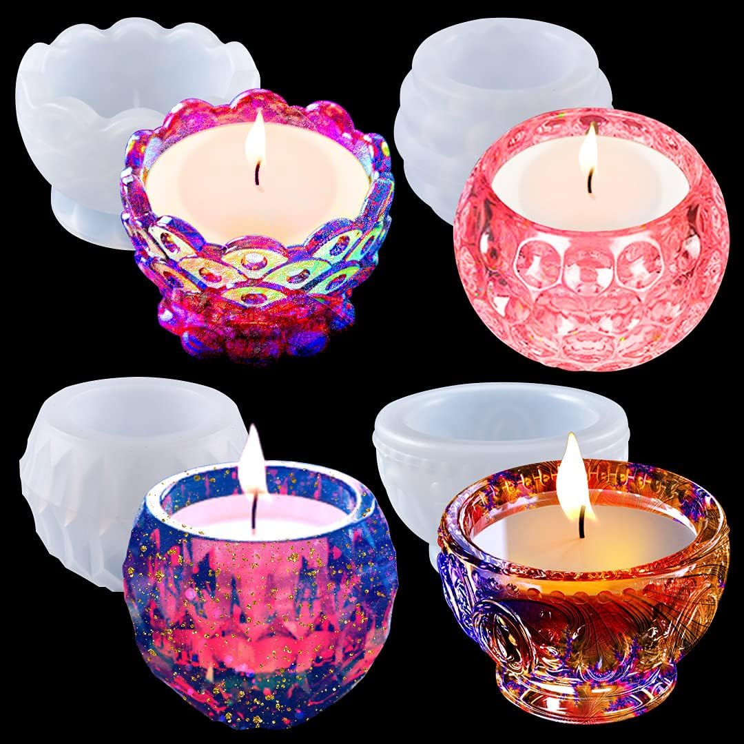 4PCS Resin Candle Holder Molds for DIY Jewelry Boxes