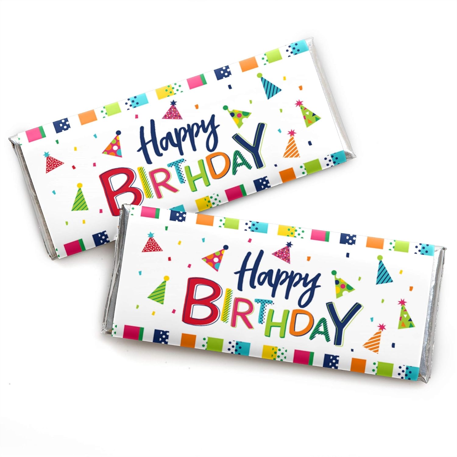 Big Dot of Happiness Birthday Candy Wrappers with Silver Foil - Pack of 24