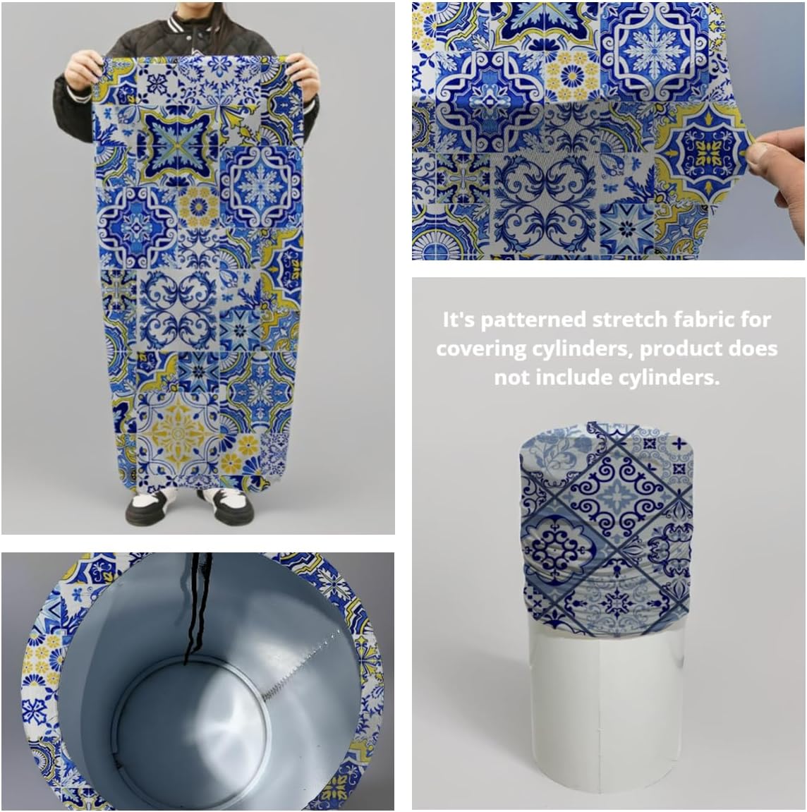 Mediterranean Tile Spandex Cylinder Cover Set Blue Yellow White