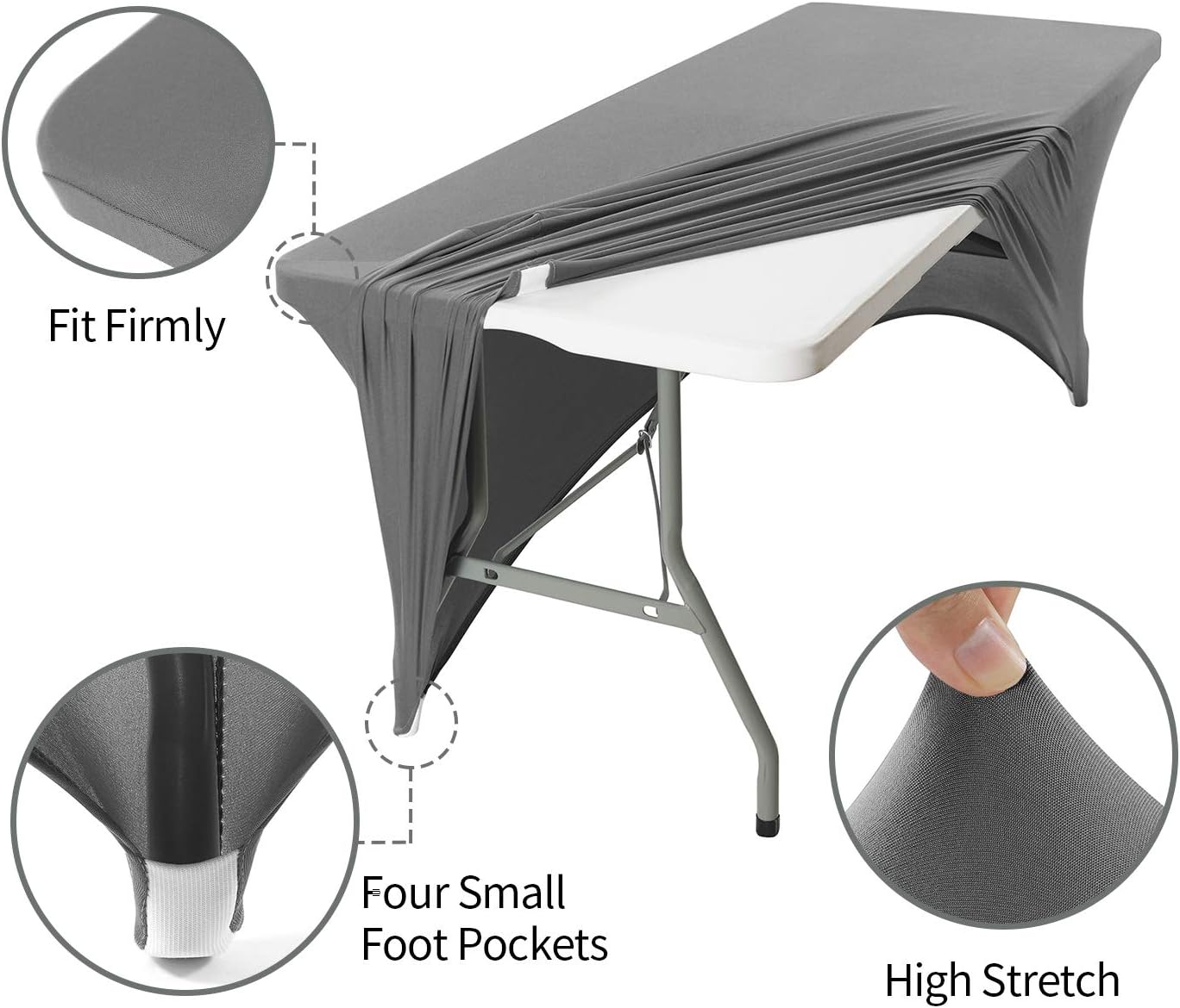 Peomeise 8FT Gray Stretch Spandex Table Cover