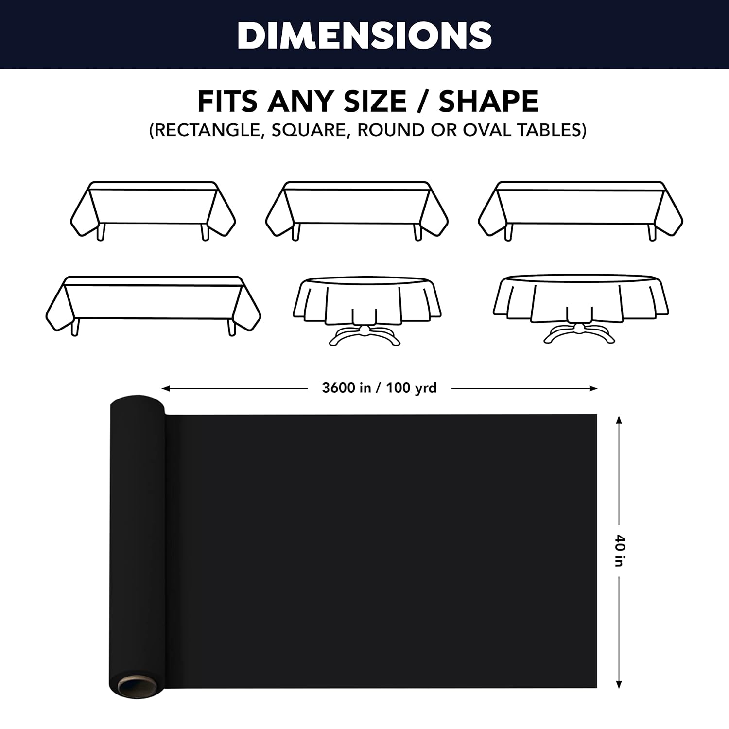 Party Essentials 1403BK Banquet Roll Tablecover Black