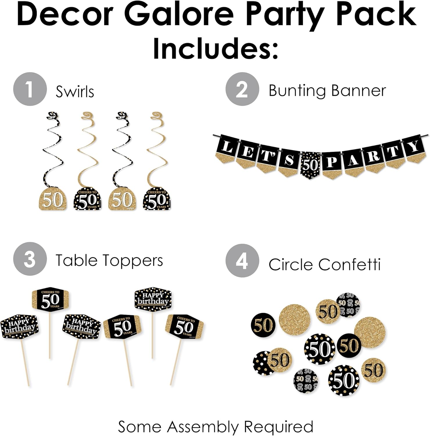 Big Dot of Happiness 50th Birthday Gold Party Decor Kit