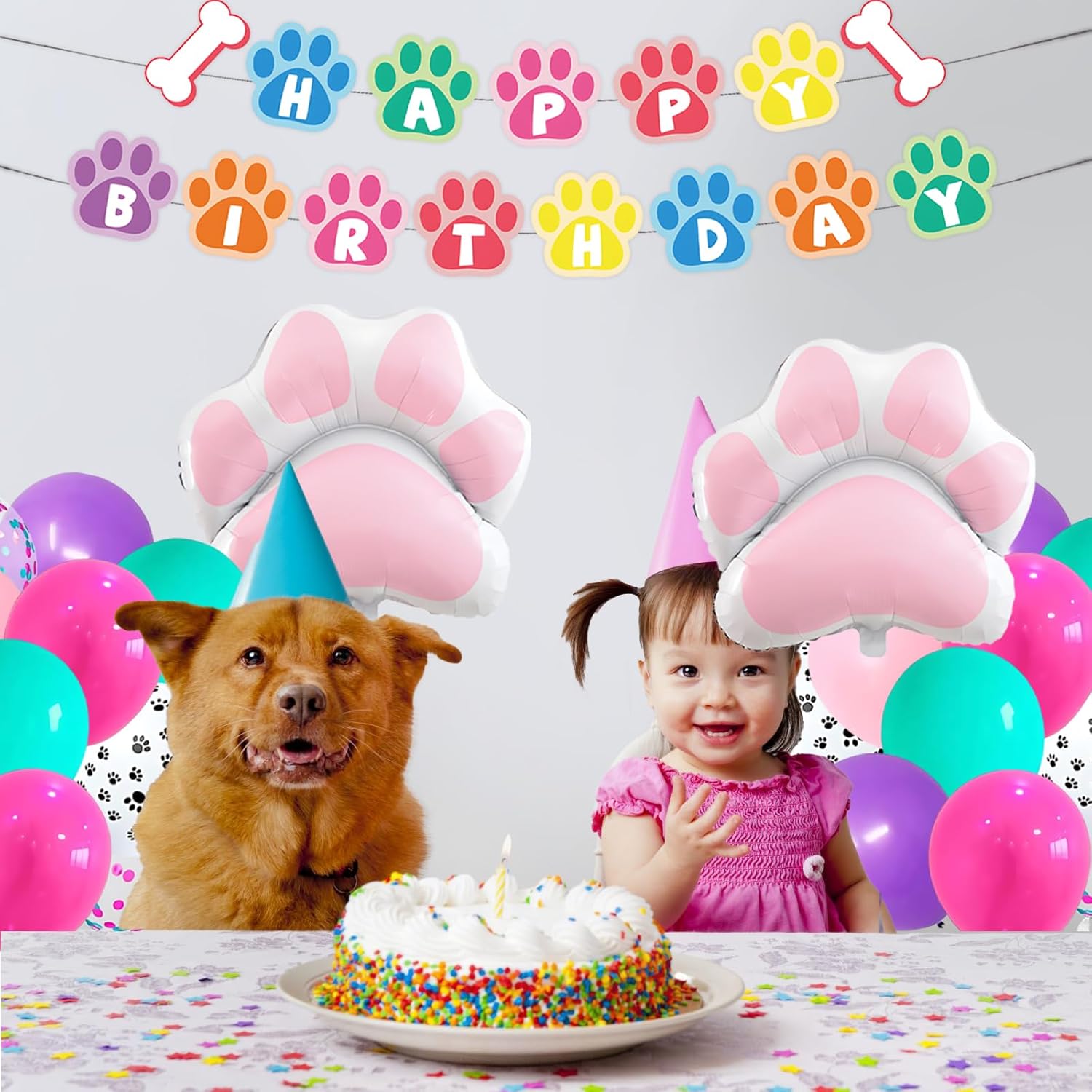 Paw Print Dog Balloons with Birthday Banner 33Pcs Set