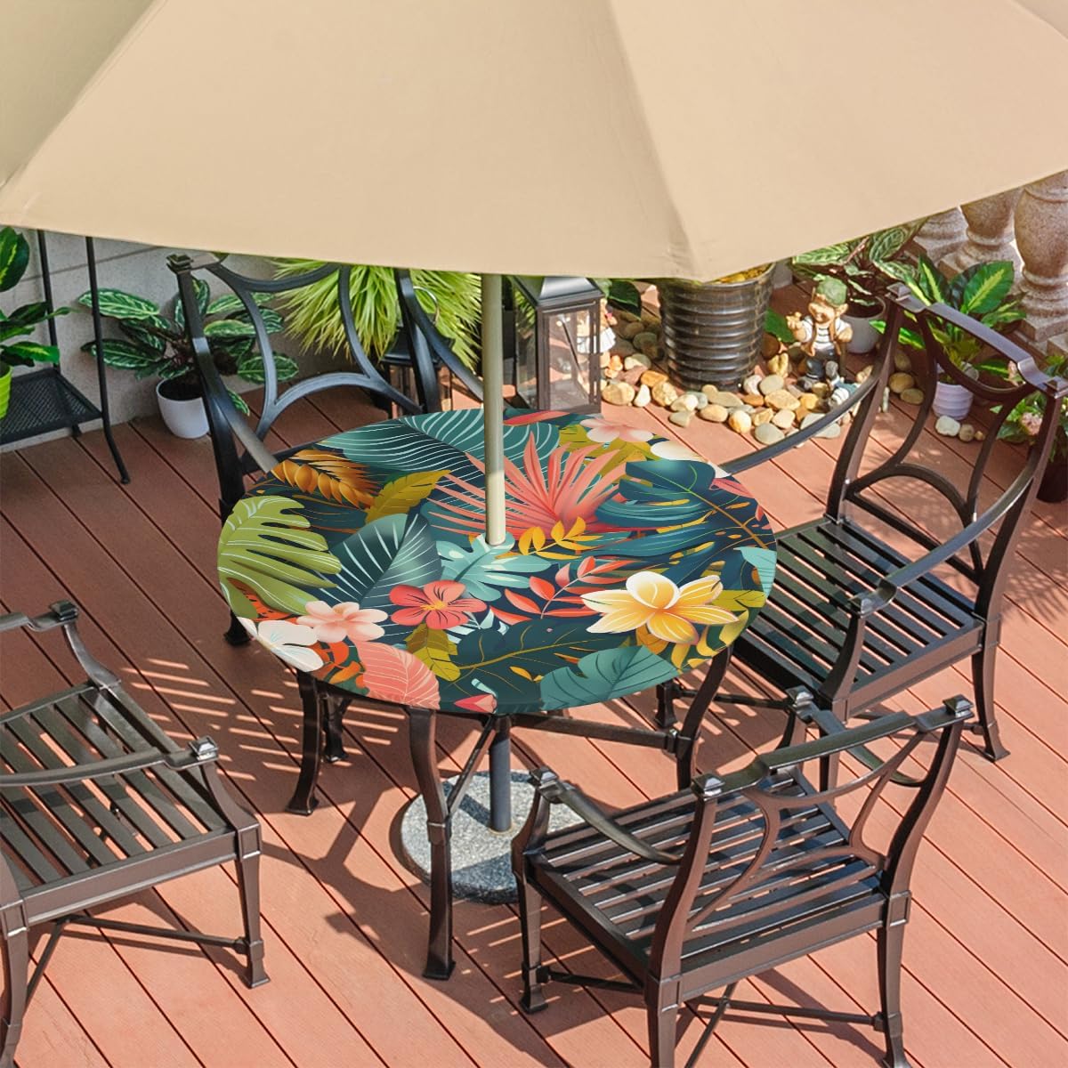 Waterproof Round Tablecloth with Umbrella Hole for Outdoor Use