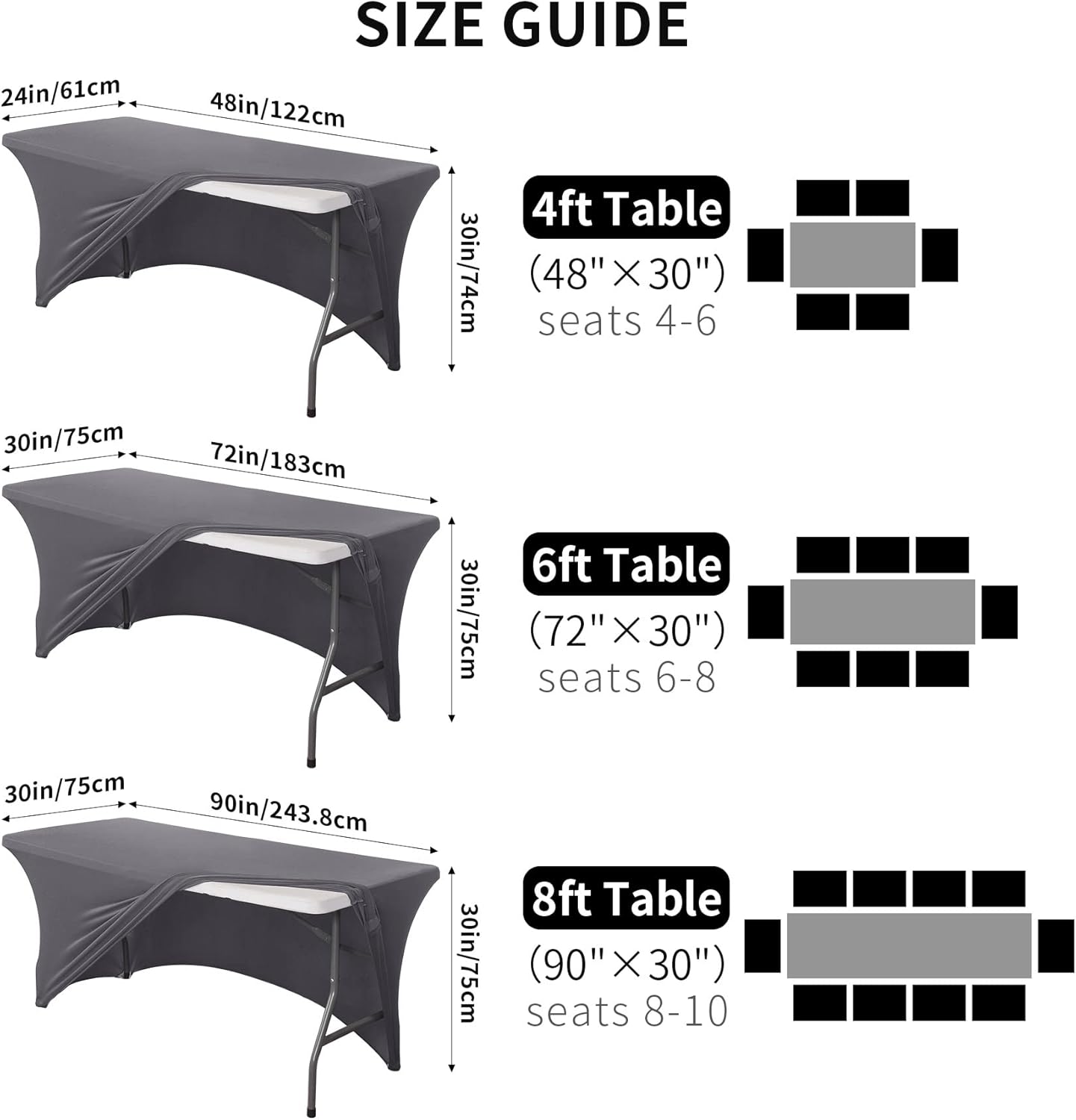 6FT Spandex Stretch Table Cover - Gray Universal Fit for Events and Parties