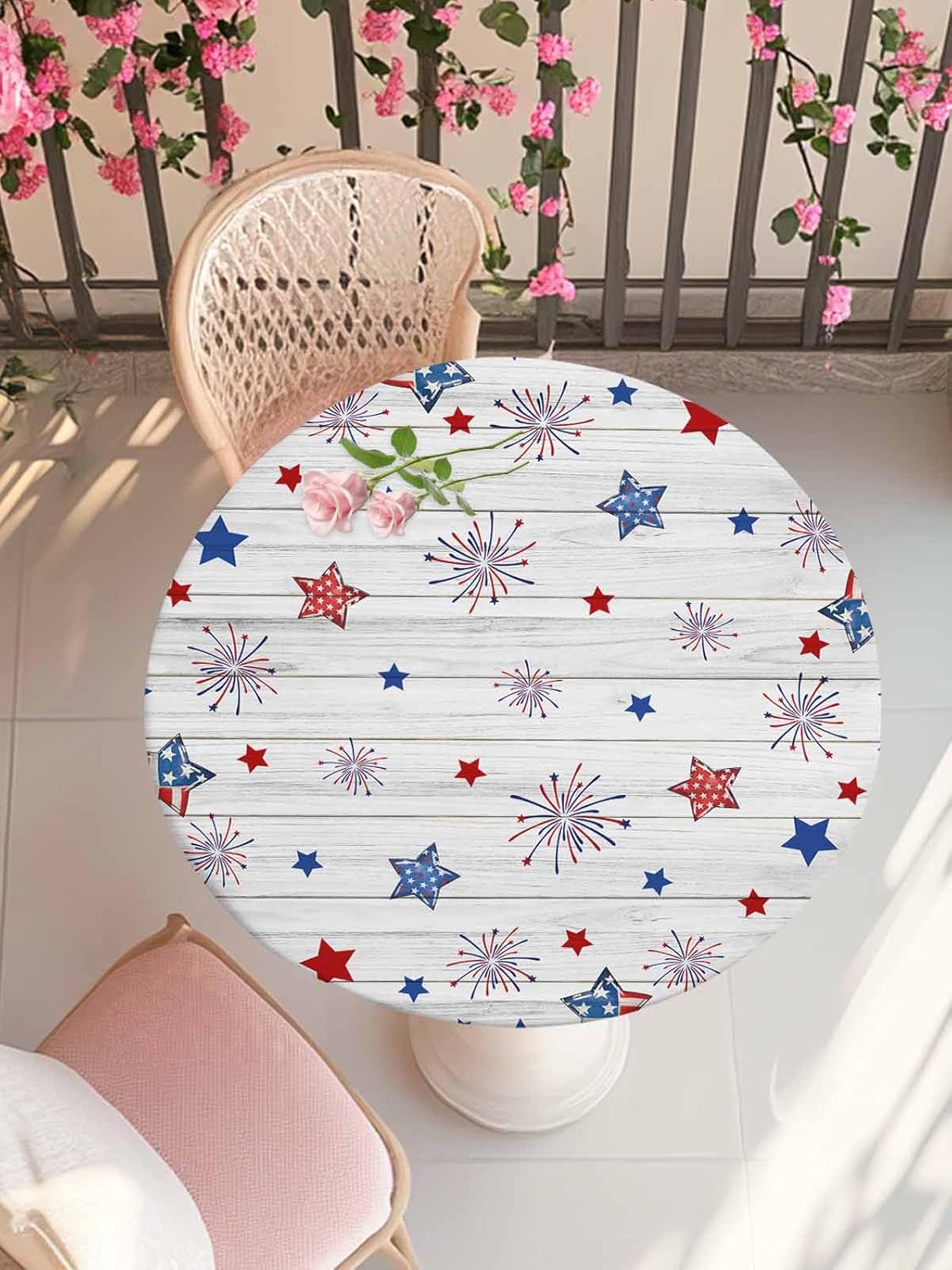 4th of July Round Fitted Tablecloth with Elastic Edge