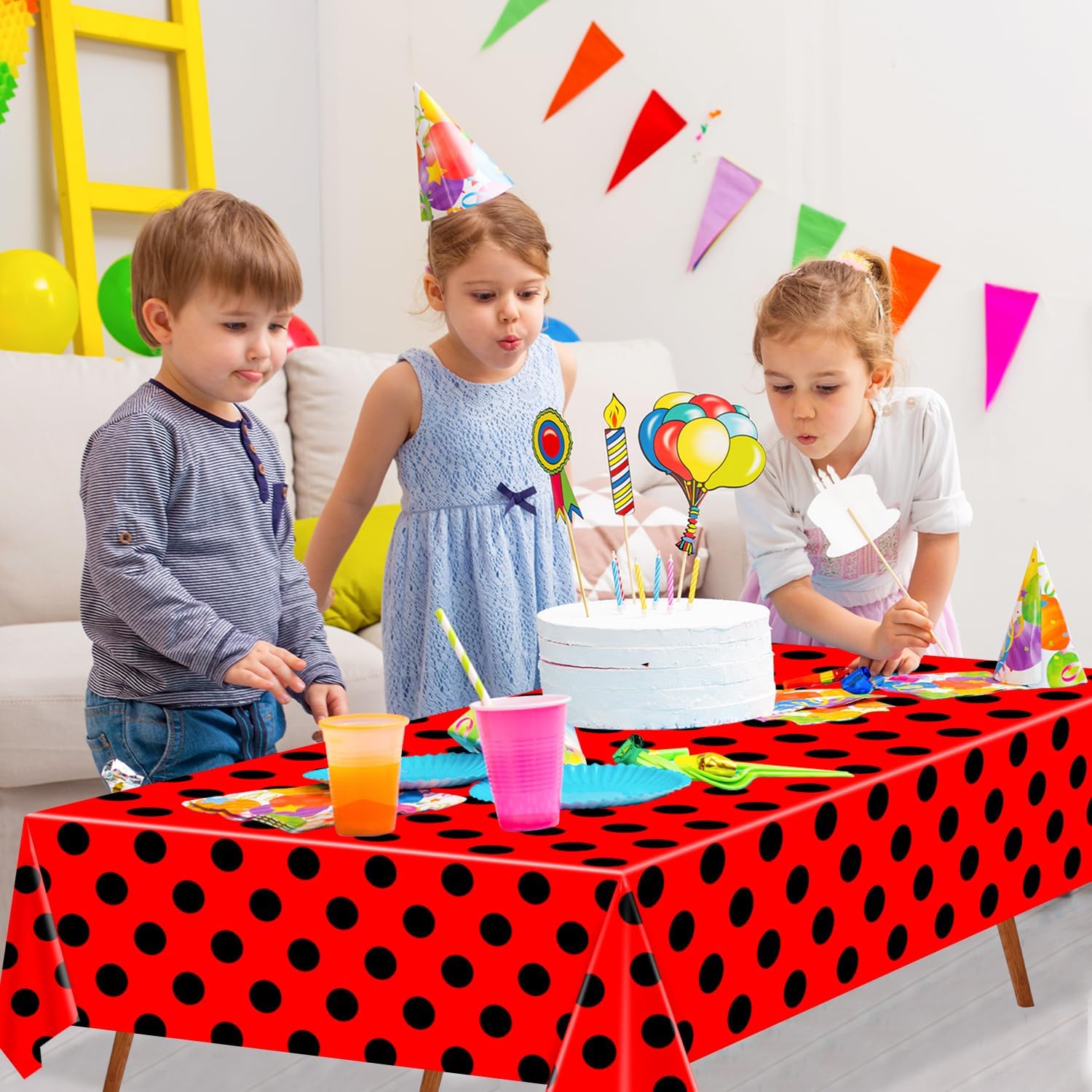 4 Pack Black and Red Polka Dot Ladybug Tablecloths