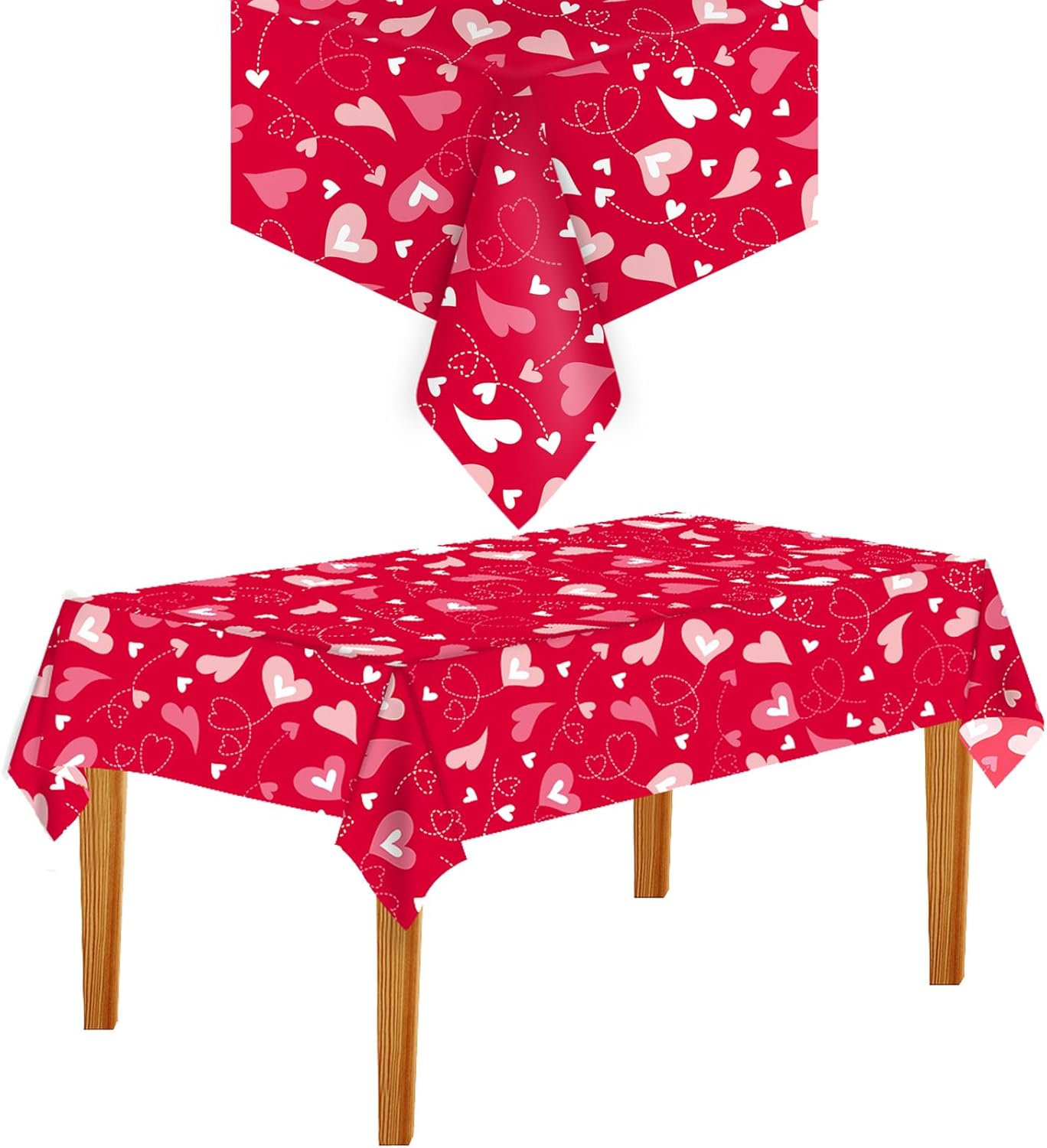 VARACL 3 Pack Valentine Day Tablecloth 108x54 Red Heart Vinyl