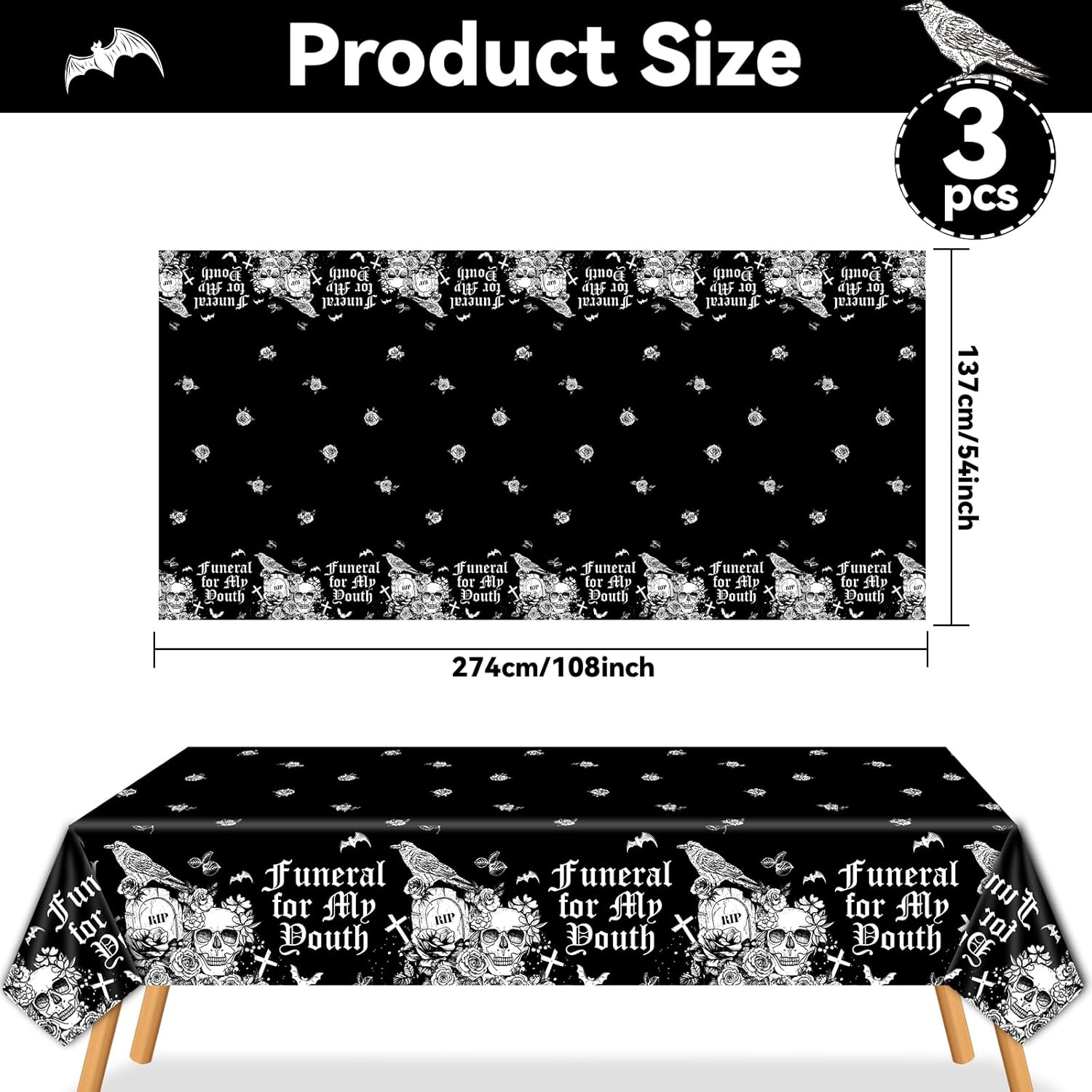 3 Pcs Death to My 20s Tablecloth Decorations