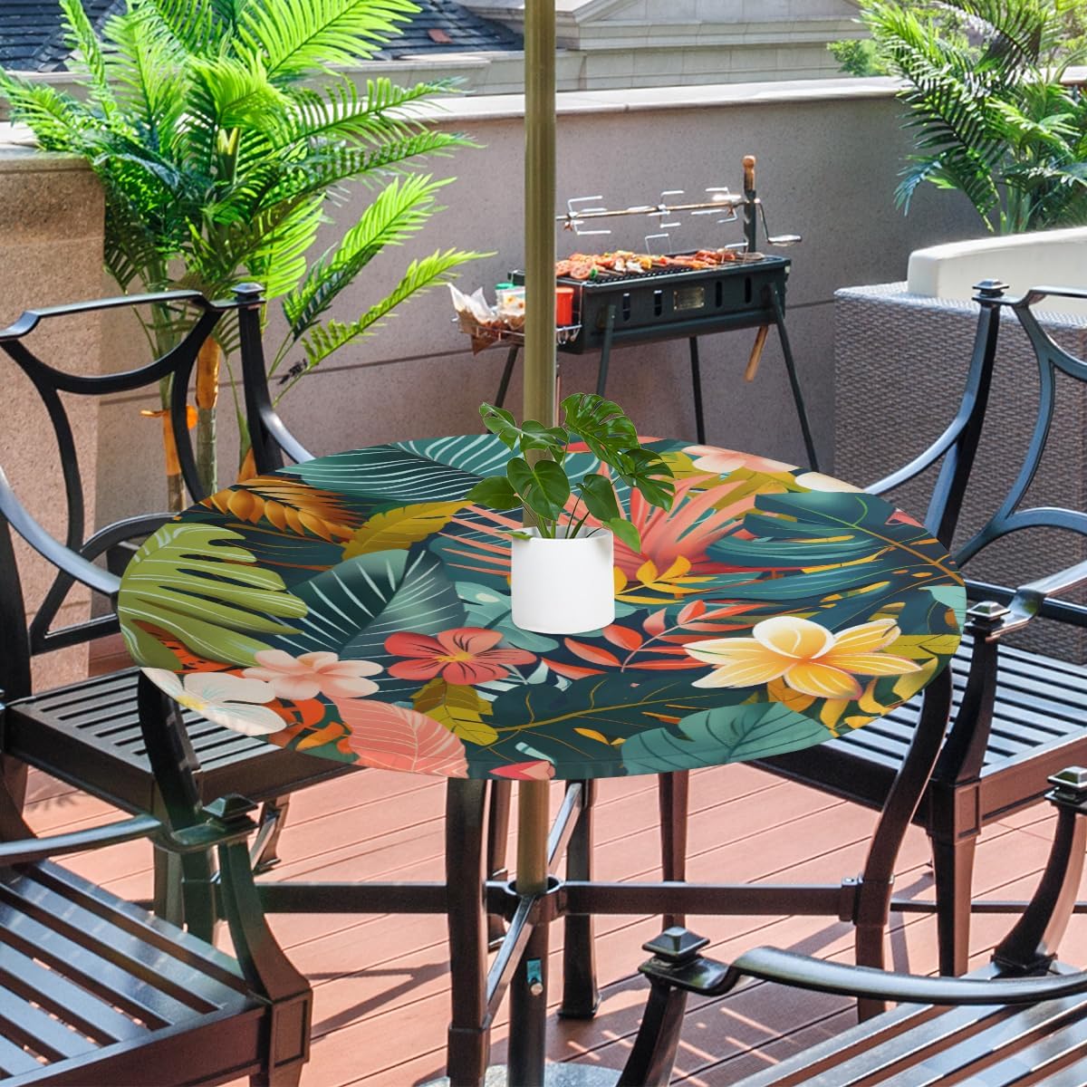 Waterproof Round Tablecloth with Umbrella Hole for Outdoor Use