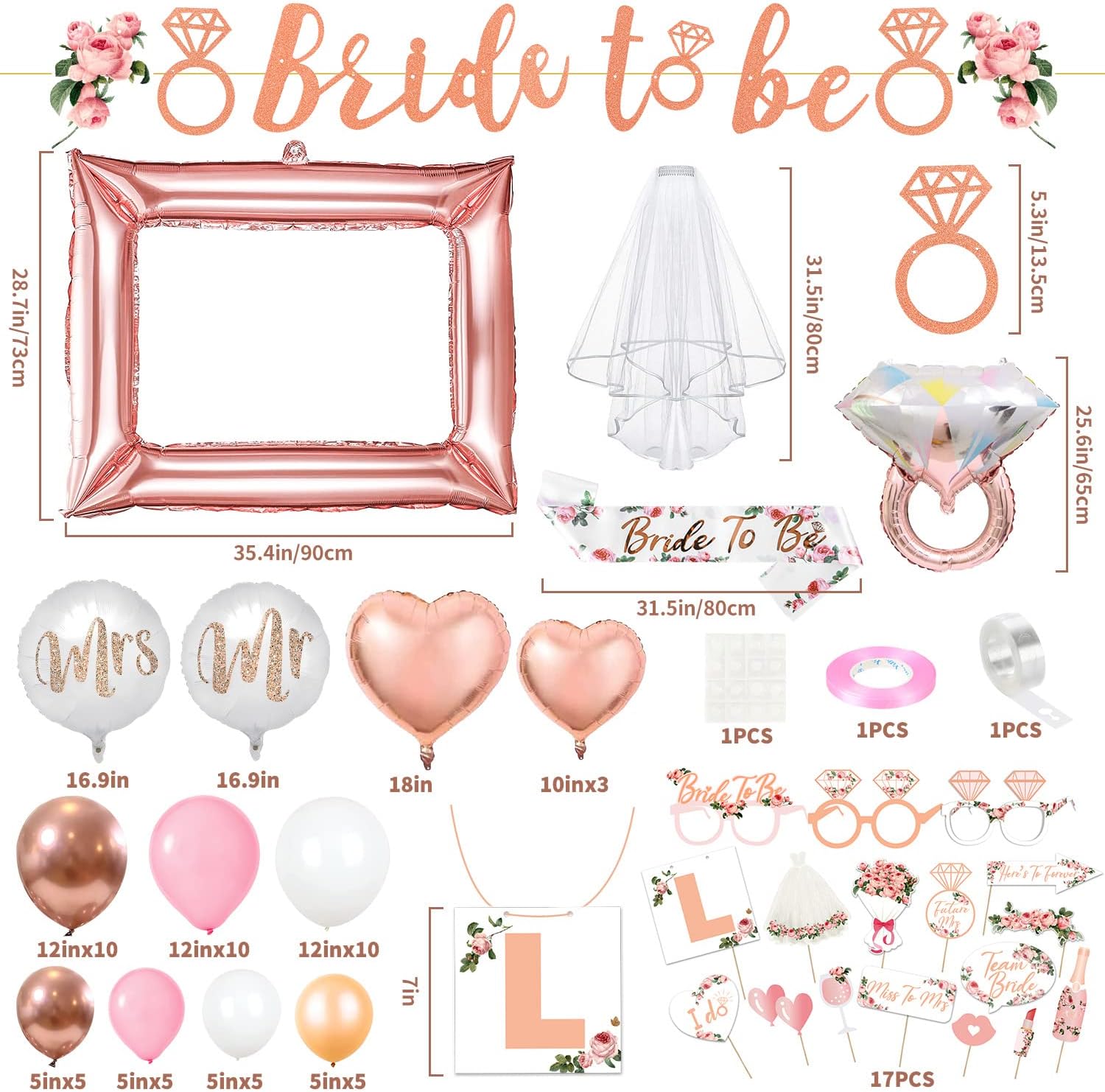 MOVINPE Bachelorette Party Decoration Kit Rose Gold Balloons