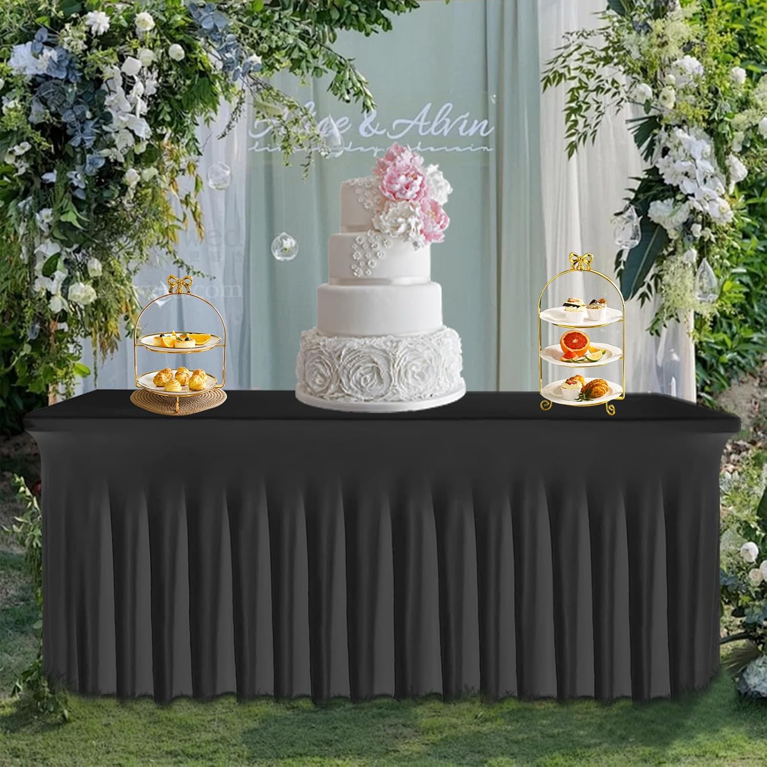 6ft Black Spandex Table Skirt Set for Banquet Tables