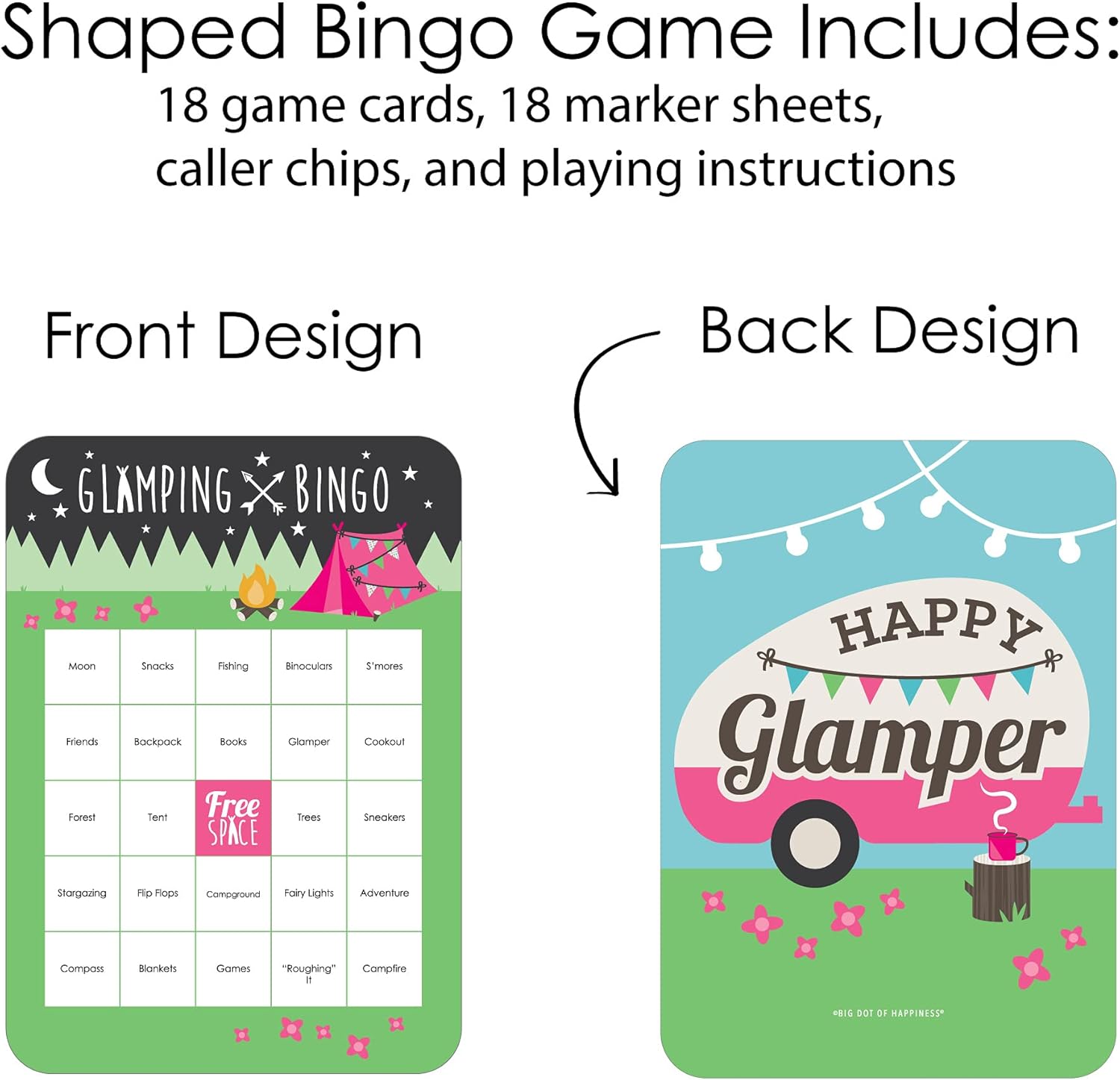 Big Dot of Happiness Lets Go Glamping Bingo Set of 18