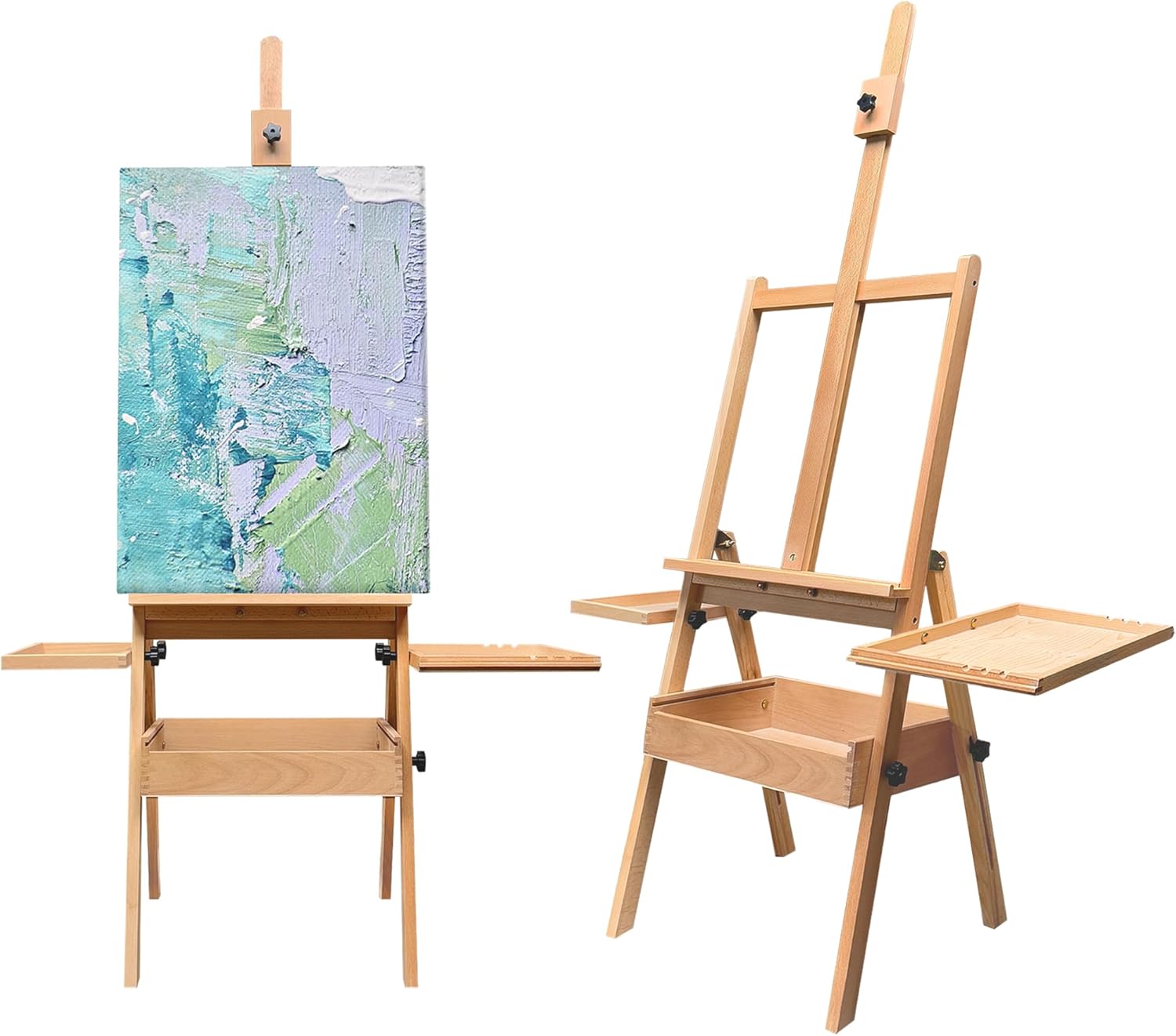 Solid Wood Easel with Storage Drawer and 2 Palettes