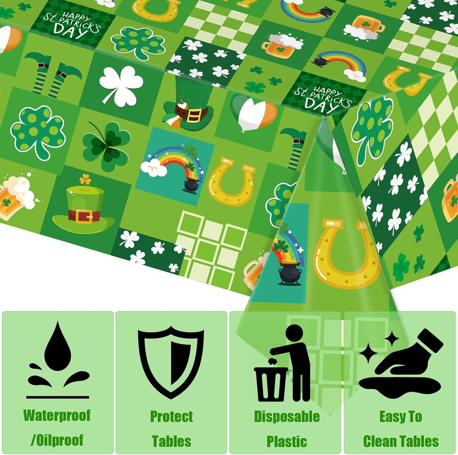3 Pack Disposable Plastic St Patricks Day Tablecloths