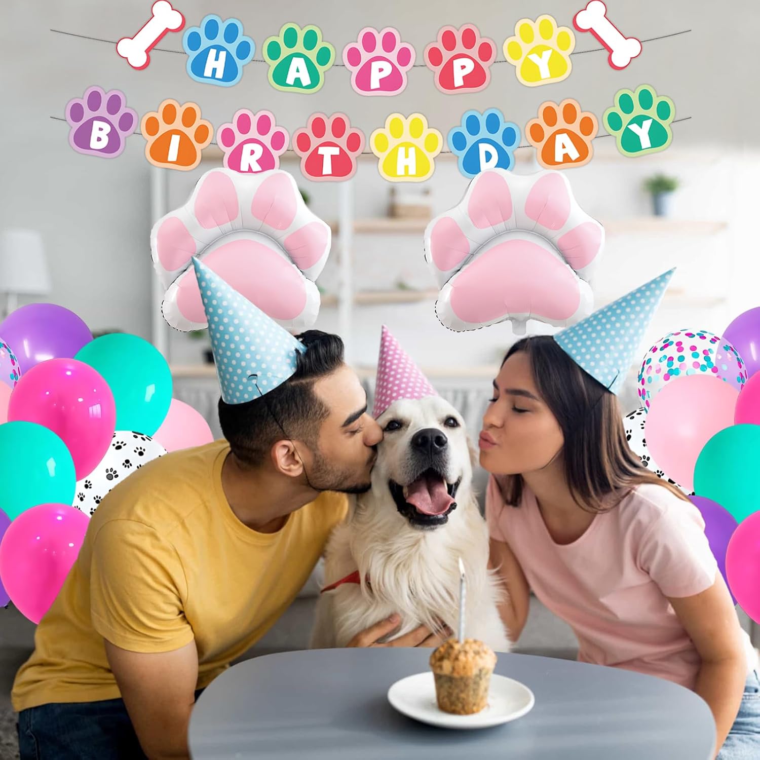 Paw Print Dog Balloons with Birthday Banner 33Pcs Set