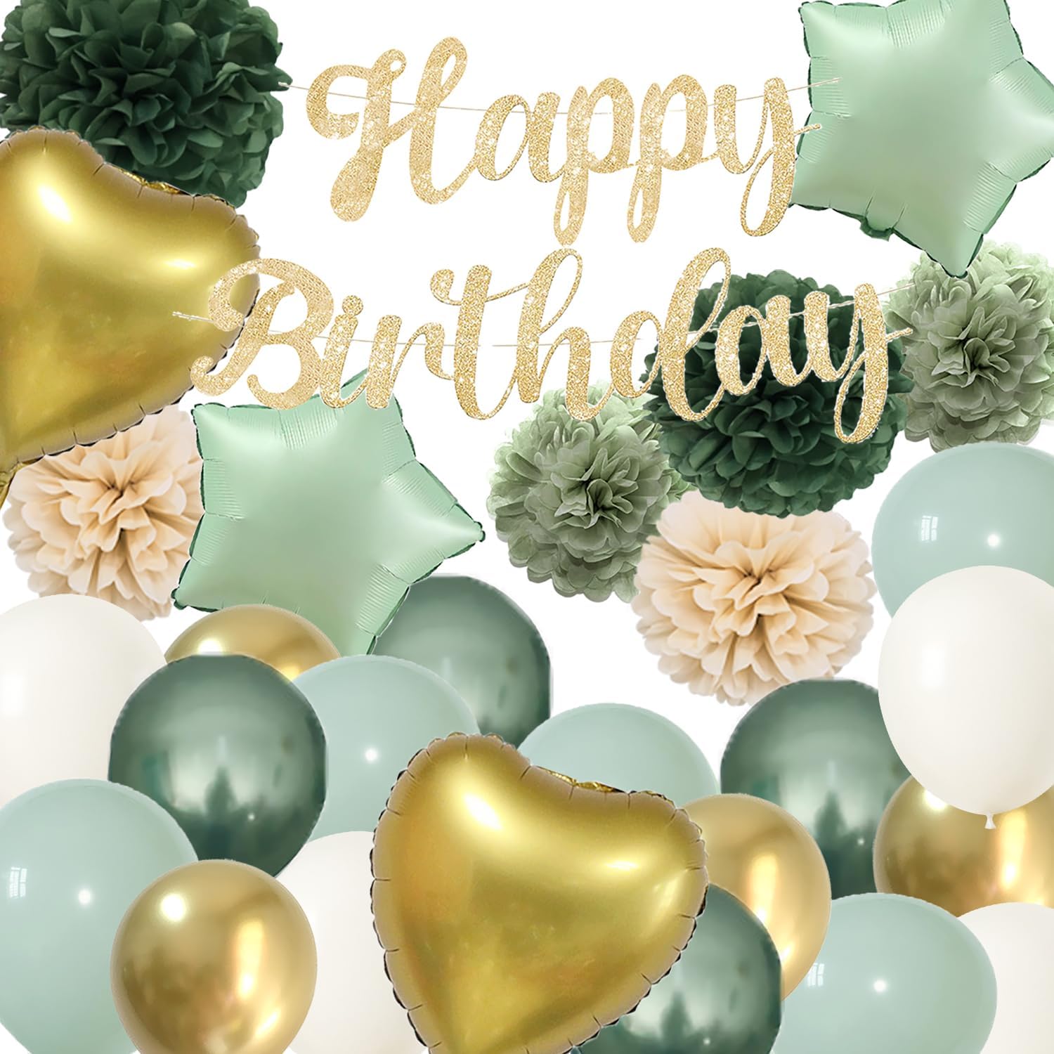 Green Gold Birthday Decorations Kit