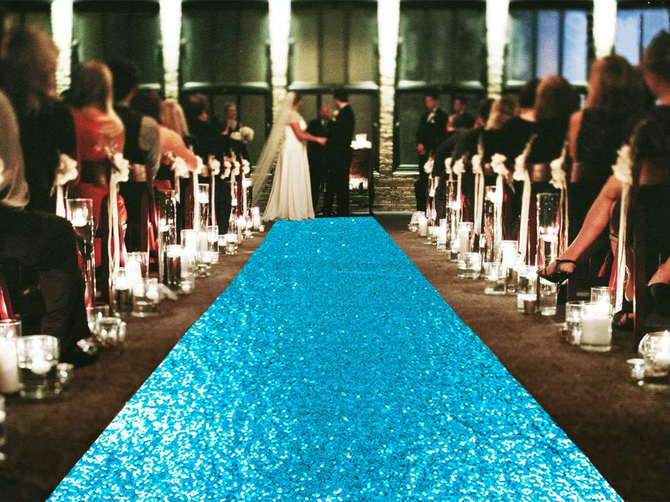 ShinyBeauty Sequin Aisle Runner 2Ft x 15Ft Turquoise